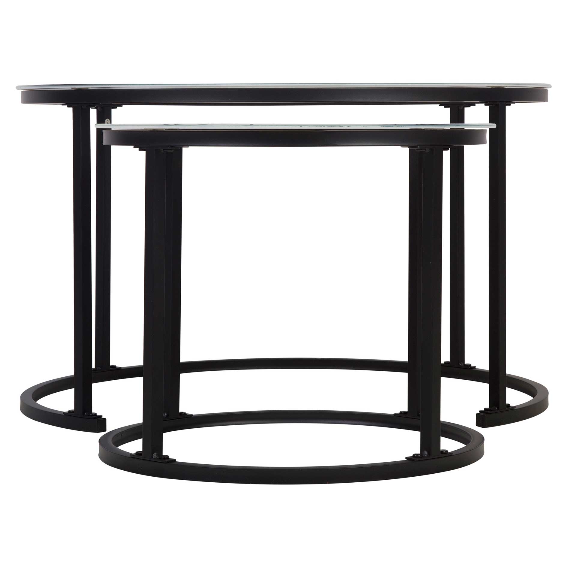 2er-Set Couchtisch - weiß-schwarze Marmoroptik - Gestell schwarz