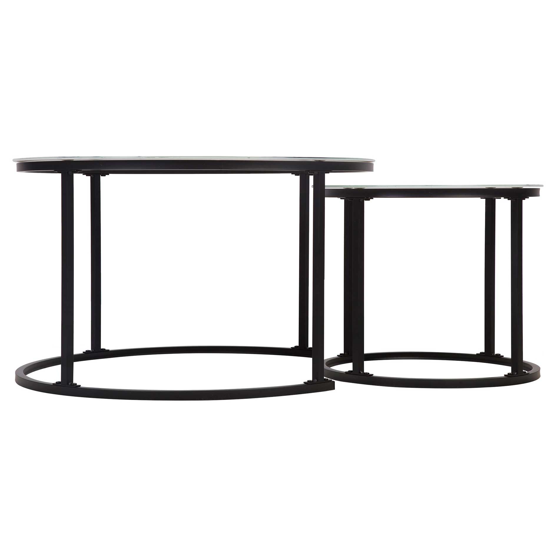 2er-Set Couchtisch - weiß-schwarze Marmoroptik - Gestell schwarz