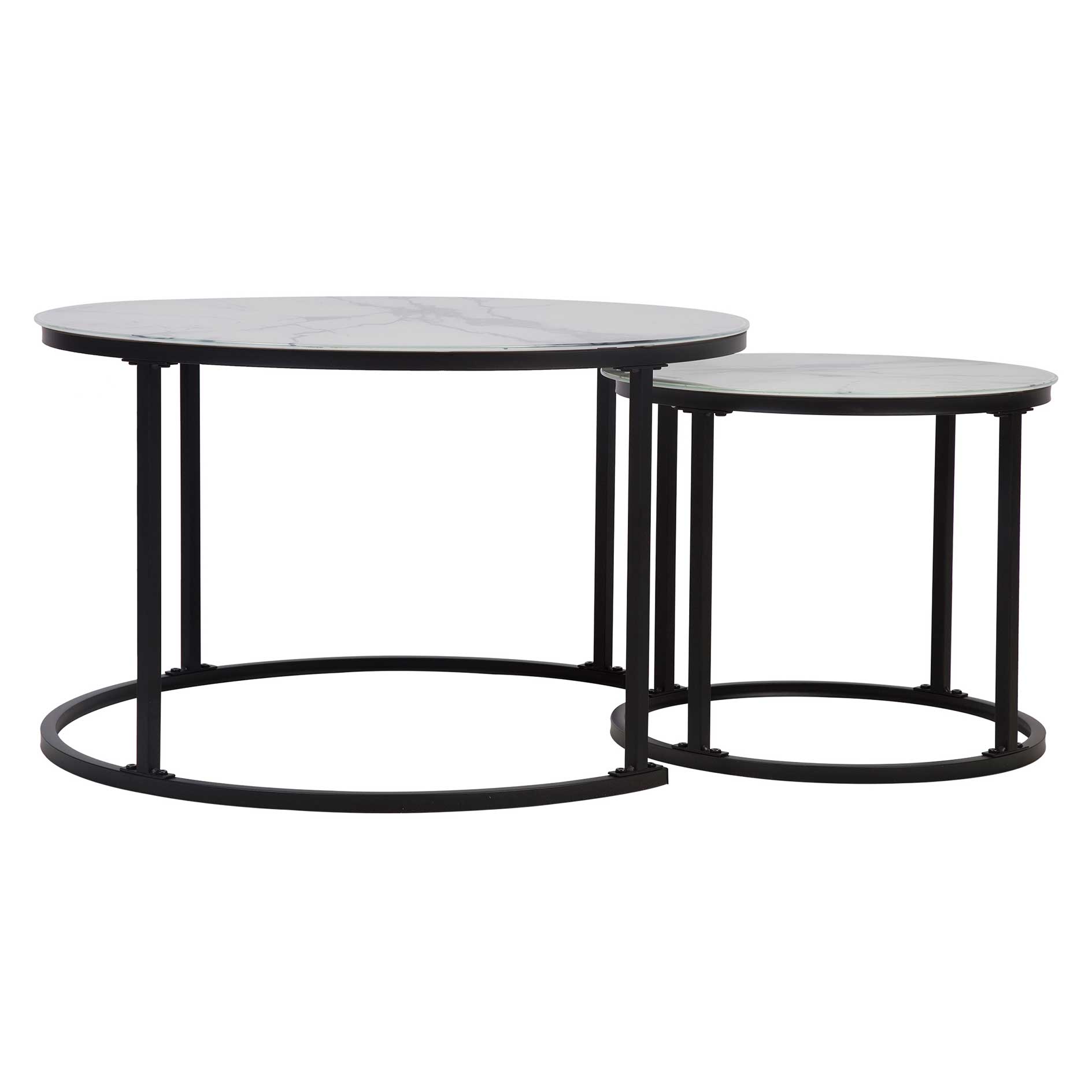 2er-Set Couchtisch - weiß-schwarze Marmoroptik - Gestell schwarz