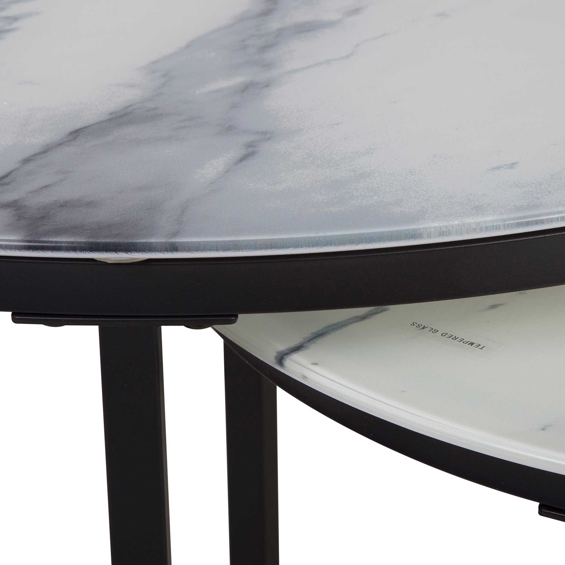 2er-Set Couchtisch - weiß-schwarze Marmoroptik - Gestell schwarz
