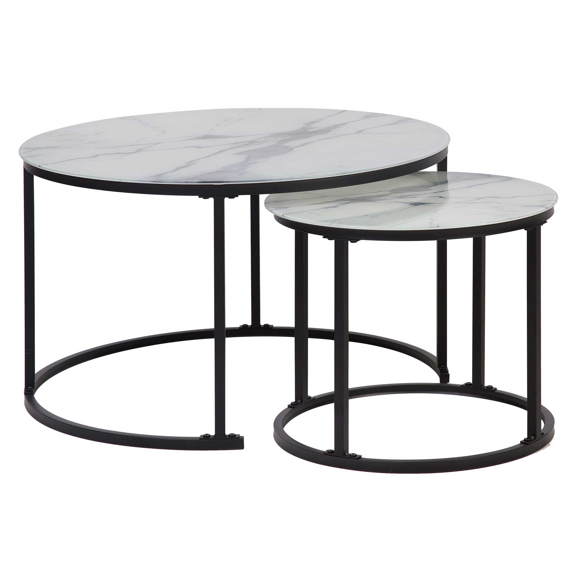 2er-Set Couchtisch - weiß-schwarze Marmoroptik - Gestell schwarz
