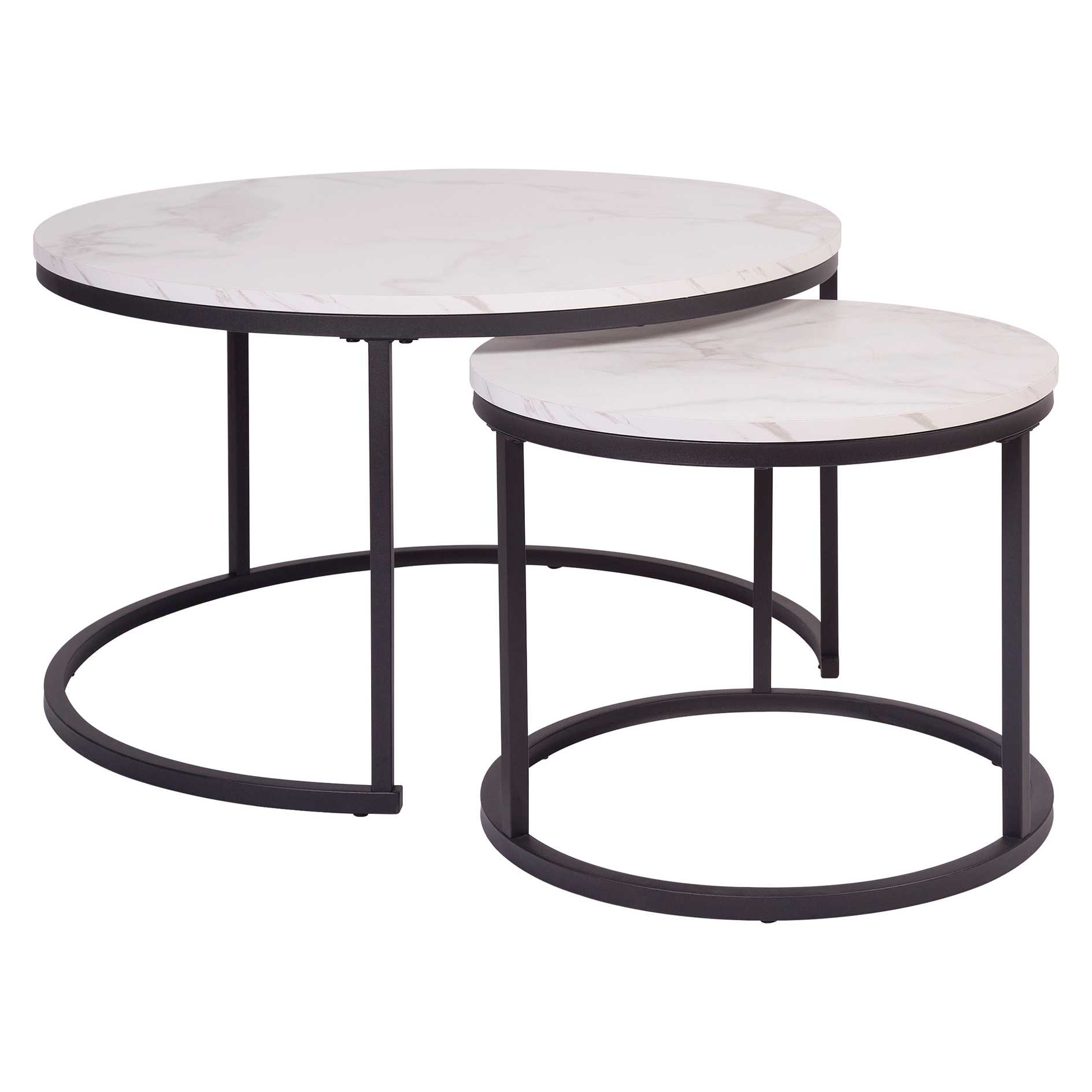 2er-Set Couchtisch - weiße Marmoroptik - Gestell schwarz