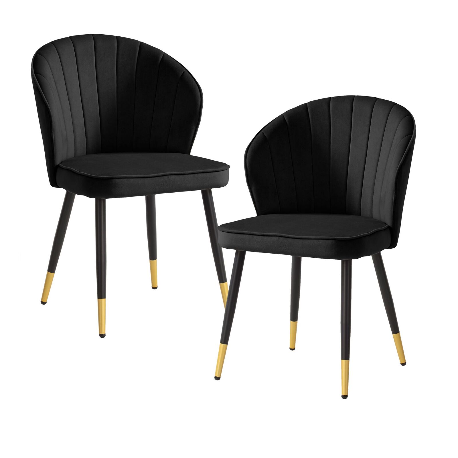 2er-Set Esszimmerstühle - schwarz - Samt