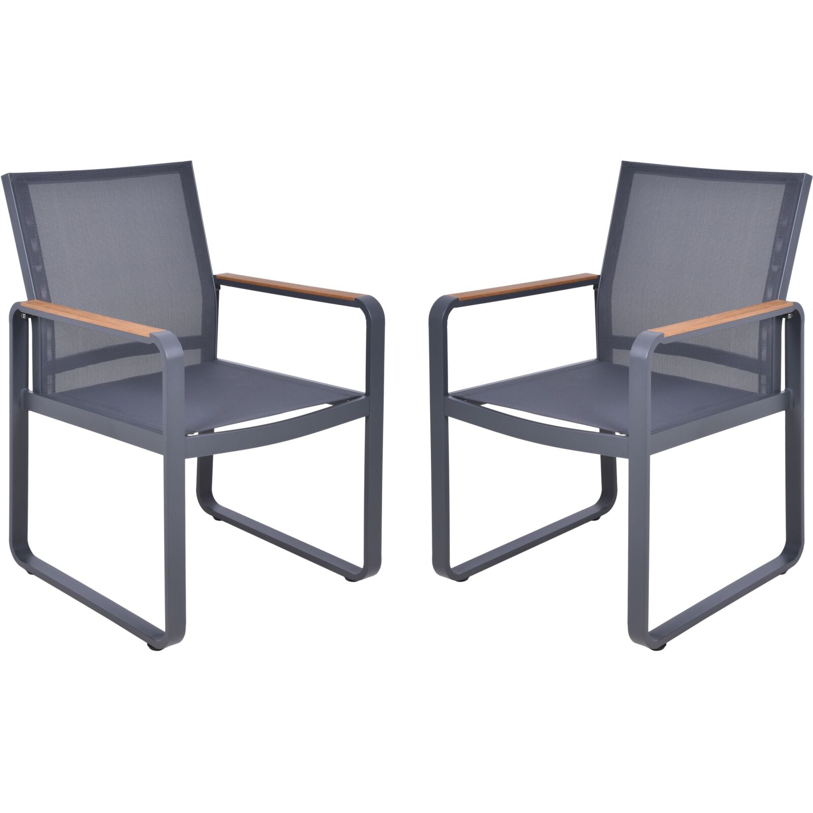 2er-Set Gartensessel SILEA - anthrazit - holzfarben - Aluminium
