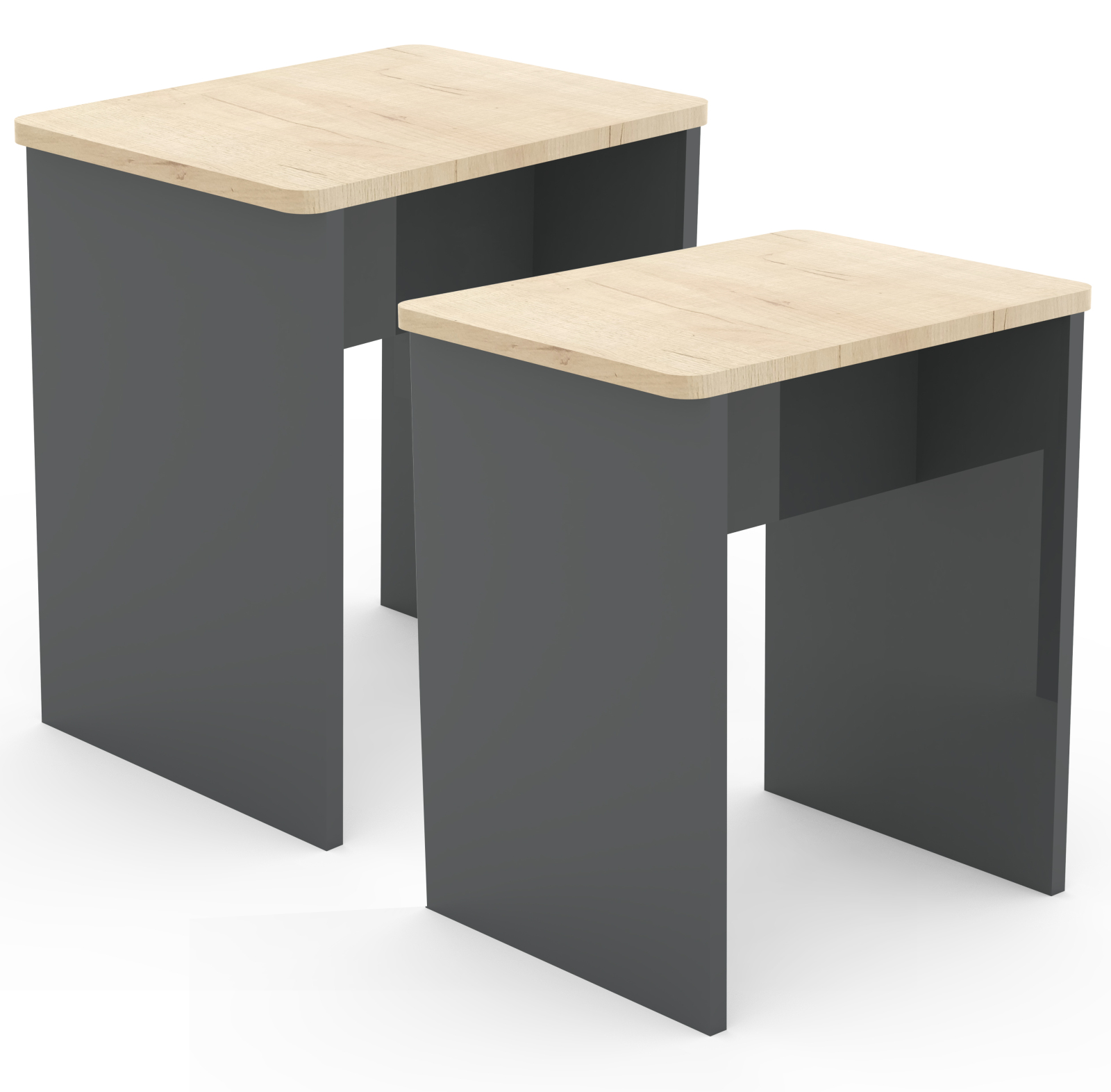 2er-Set Hocker ESAL - anthrazit-Honig Eiche - 40 cm breit