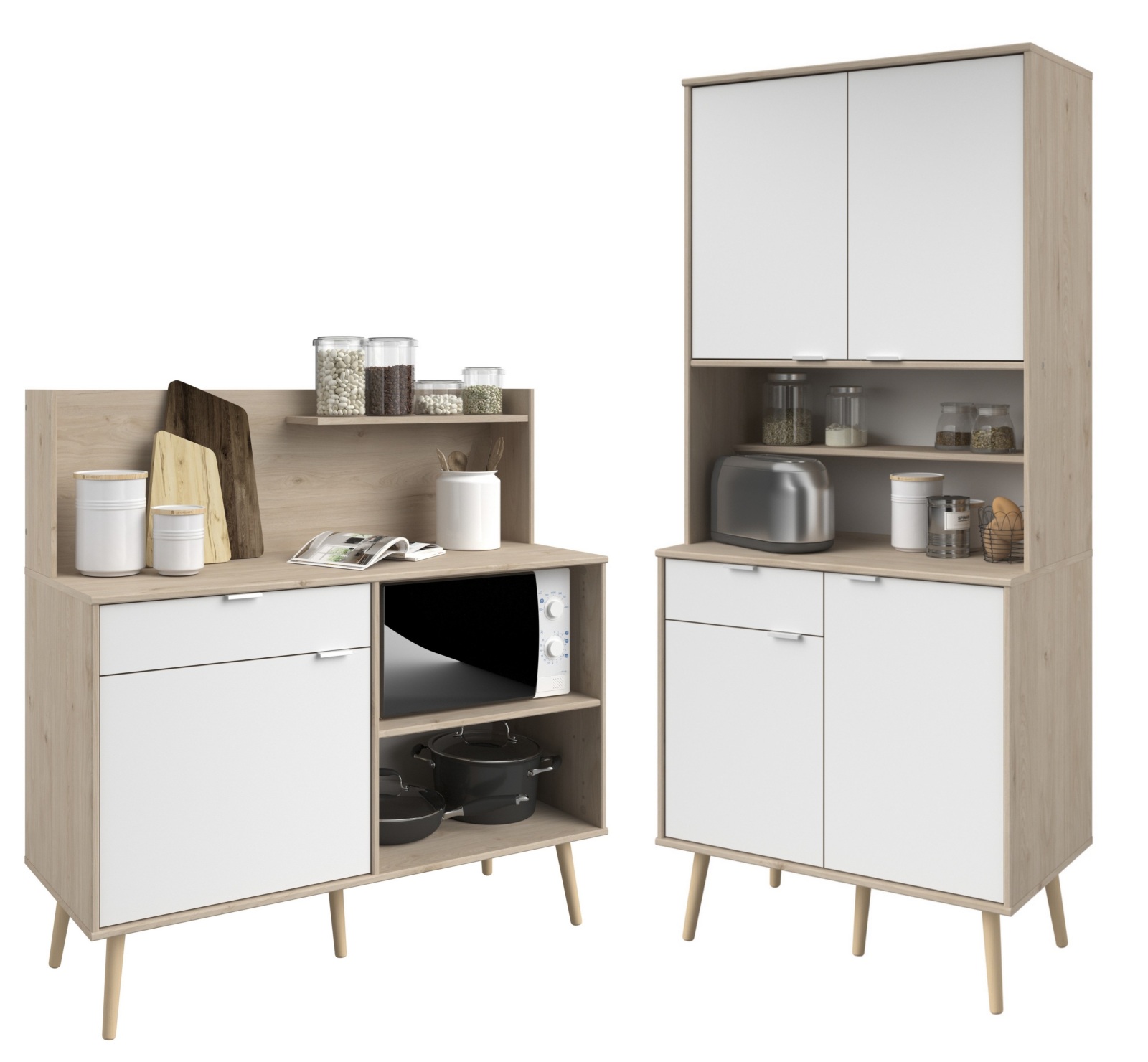 2er-Set Küchenbuffet OLGA 1 - Eiche Jackson-weiß - Holz
