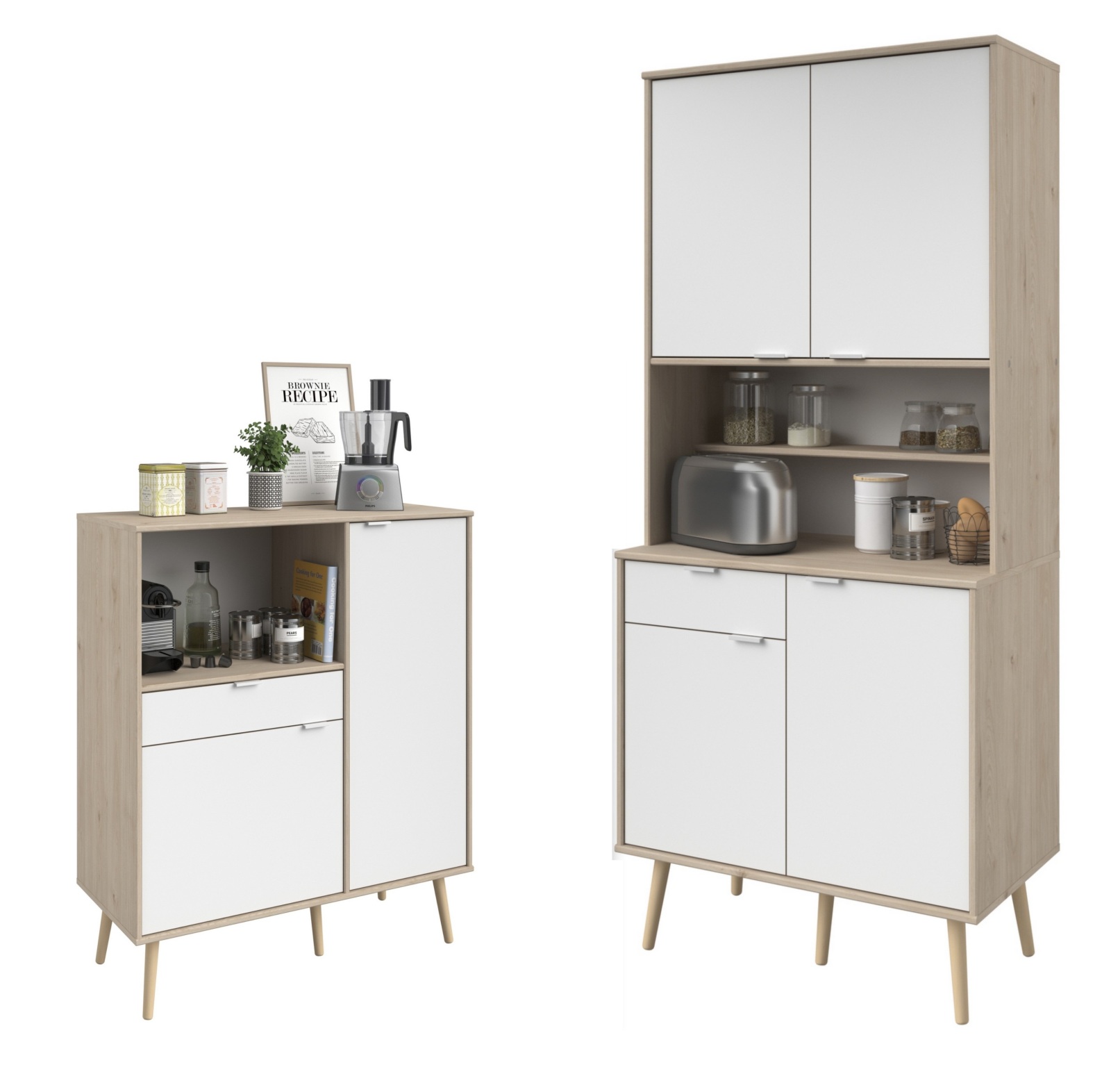 2er-Set Küchenbuffet OLGA 2 - Eiche Jackson-weiß - Holz