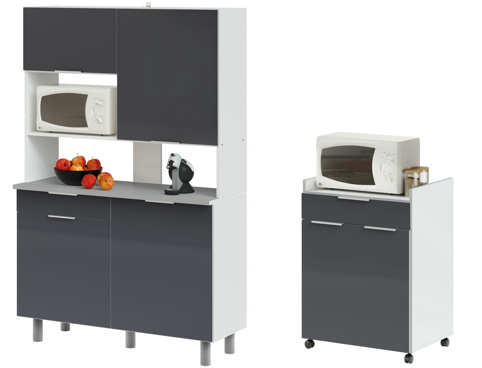 2er-Set Küchenbuffet URBAN 2 - grau Hochglanz - 185 cm hoch