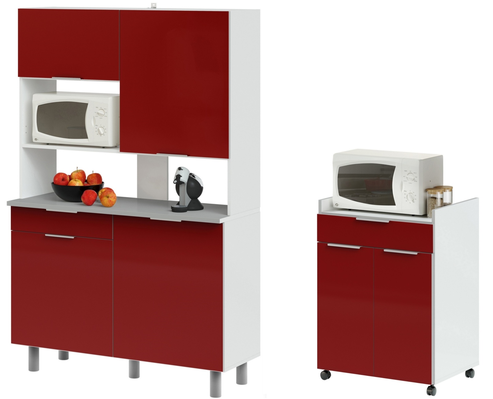 2er-Set Küchenbuffet URBAN 3 - rot-weiß Hochglanz - 185 cm hoch