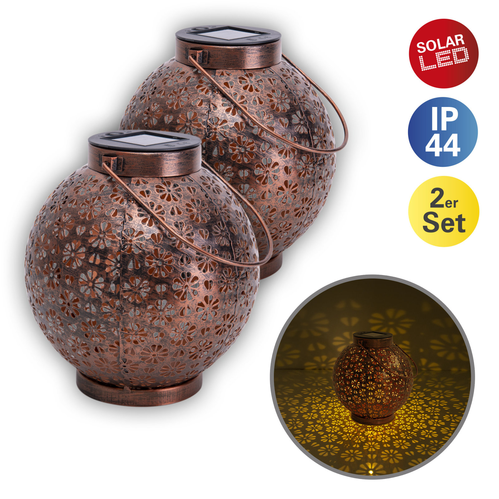 2er-Set LED-Deko-Solarleuchte - bronze - Metall