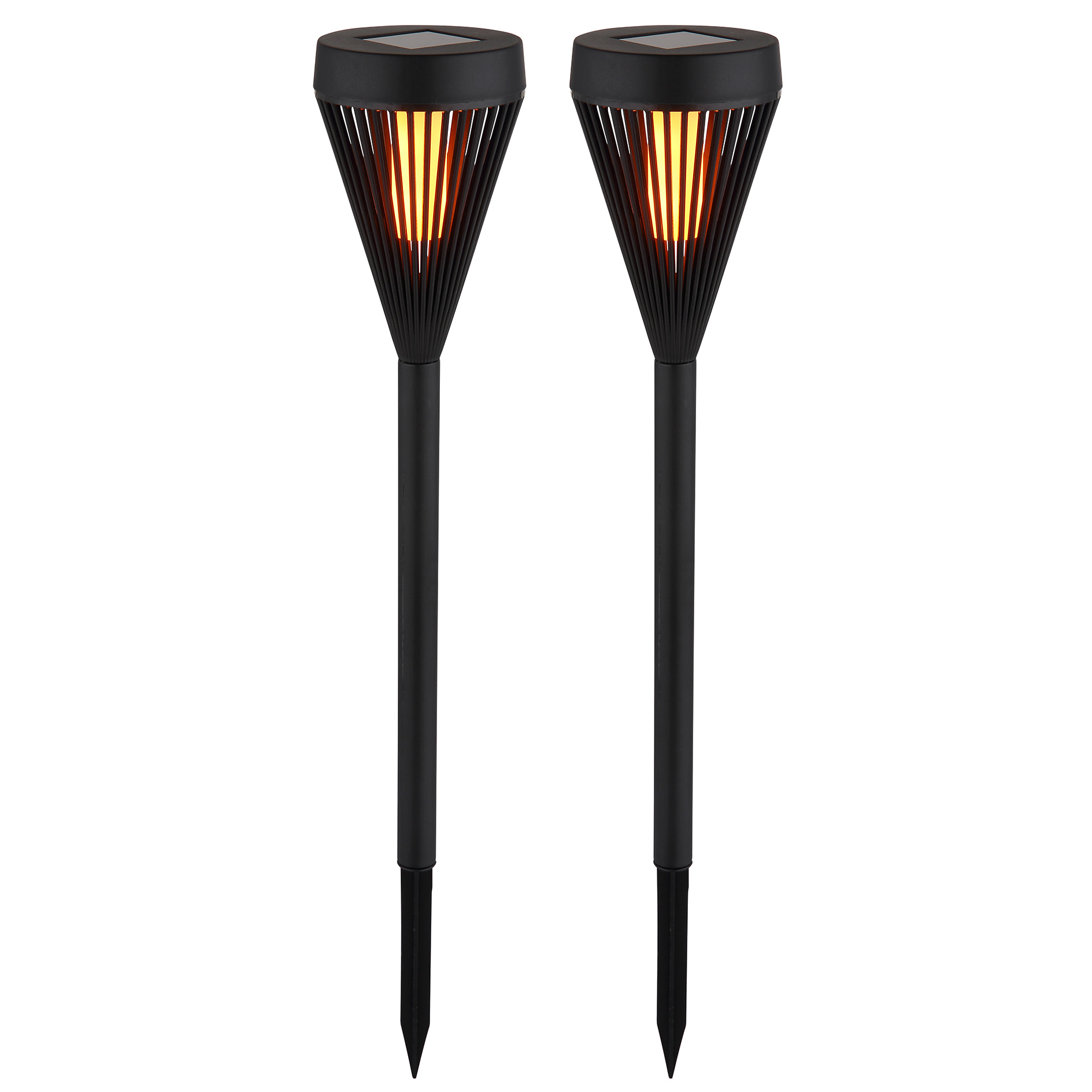 2er-Set LED-Solarleuchten - schwarz matt - opal - Fire-Effect
