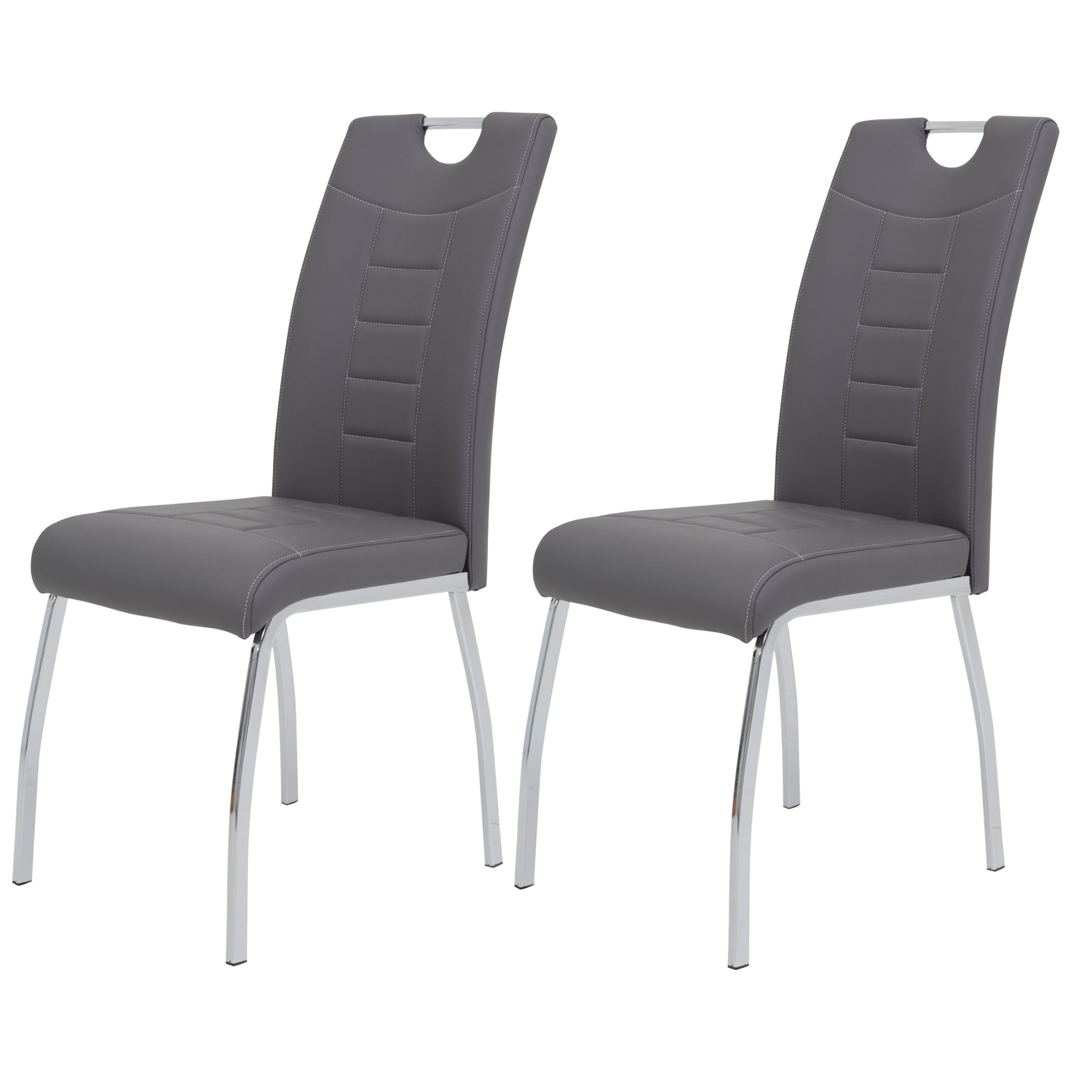 2er-Set Polsterstühle - grau-chromfarben - Kunstleder