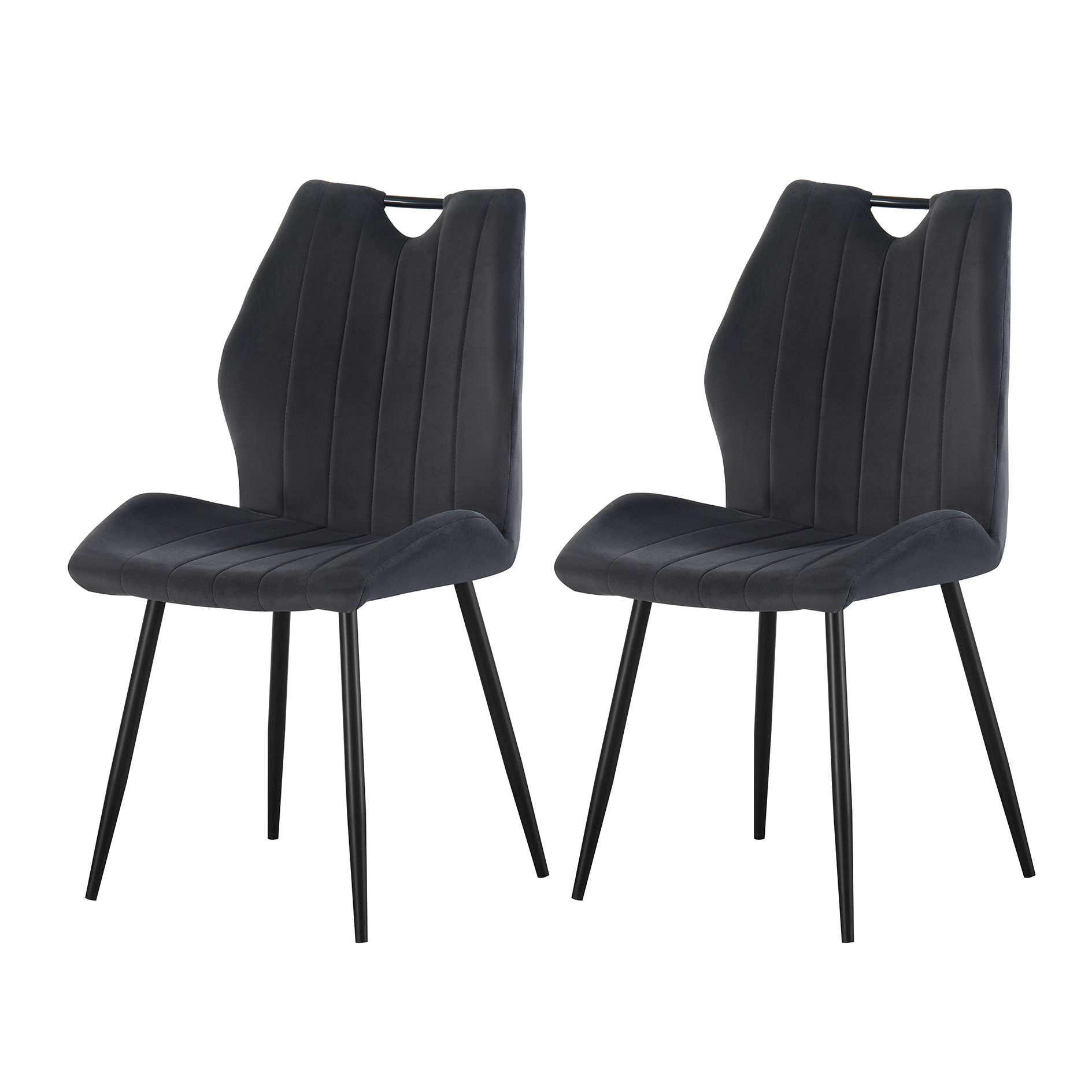 2er-Set Polsterstuhl - anthrazit-schwarz - Velouroptik