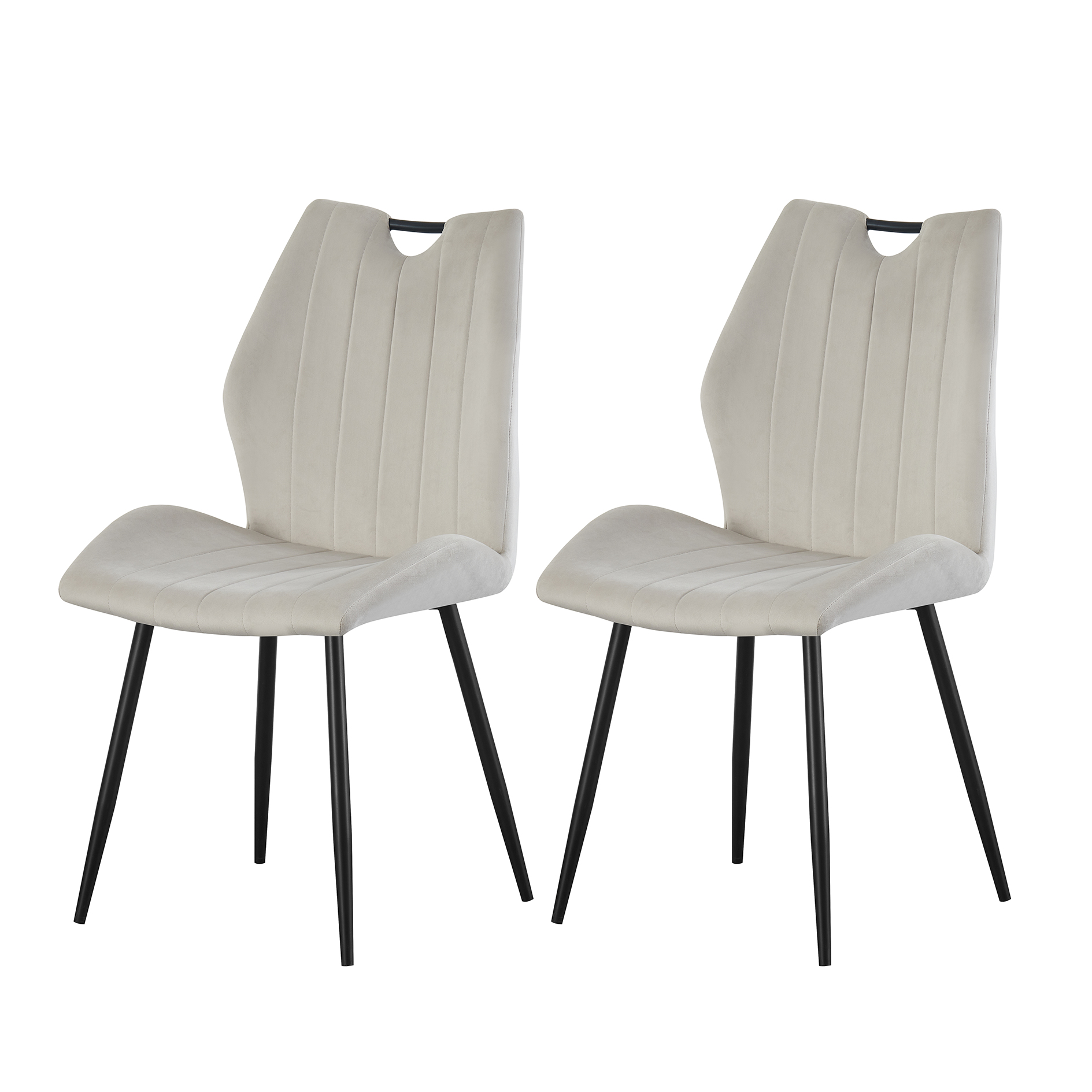2er-Set Polsterstuhl - creme-schwarz - Velouroptik