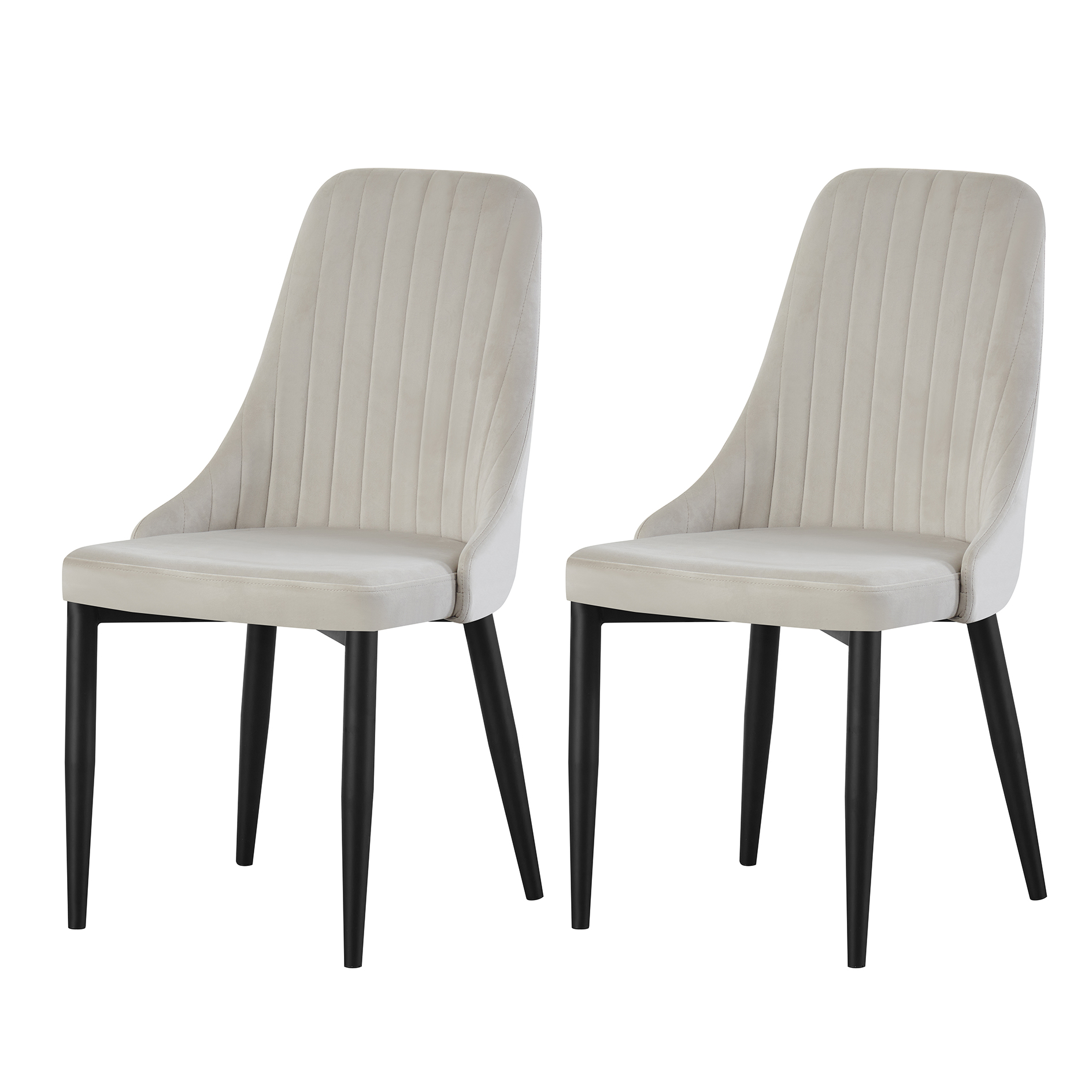 2er-Set Polsterstuhl - creme-schwarz - Velouroptik