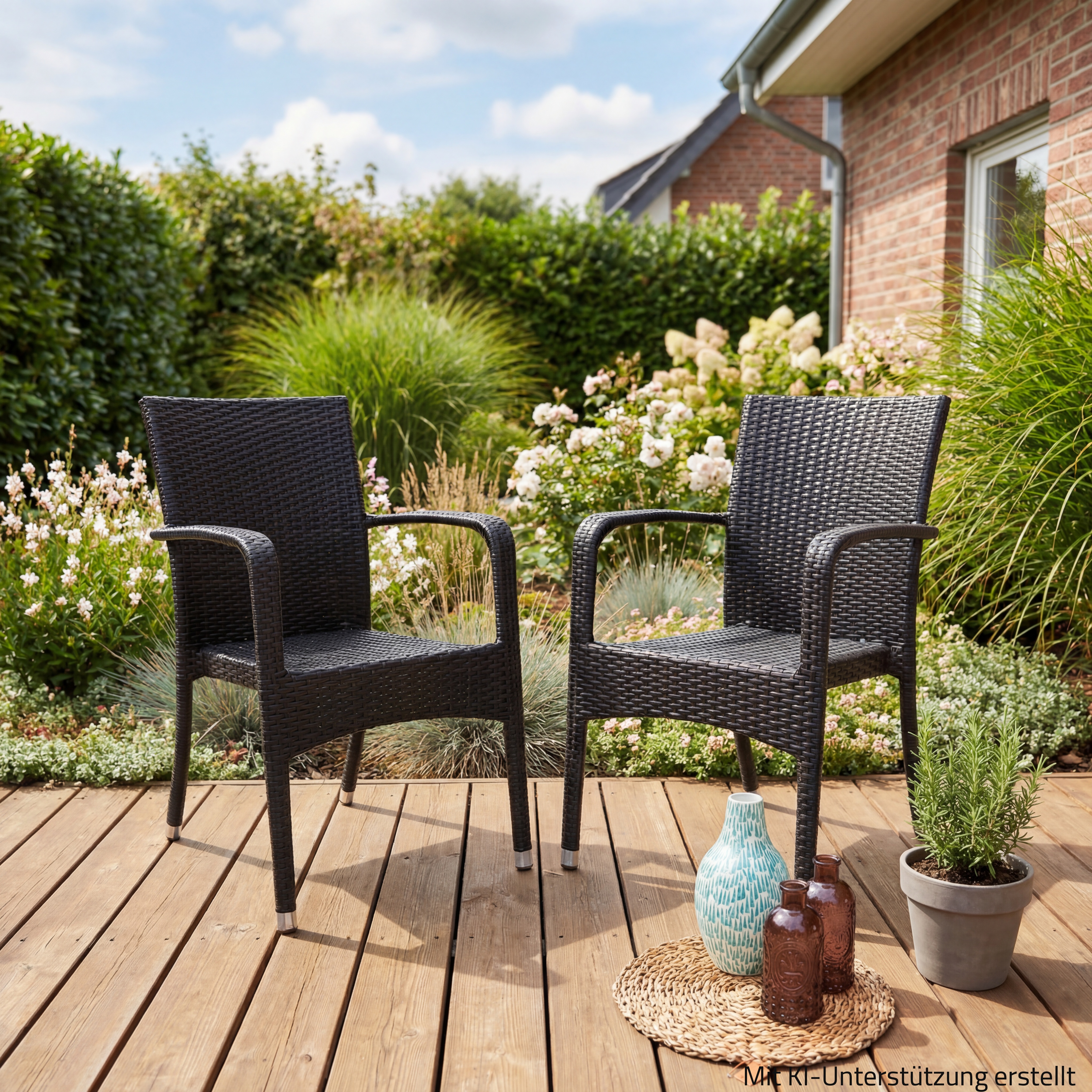 2er-Set Stapelstühle LONDON - schwarz - Geflecht