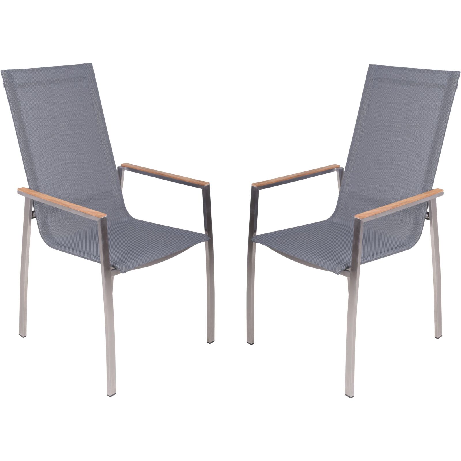 2er-Set Stapelstuhl PAVIA - grau-natur - Edelstahl