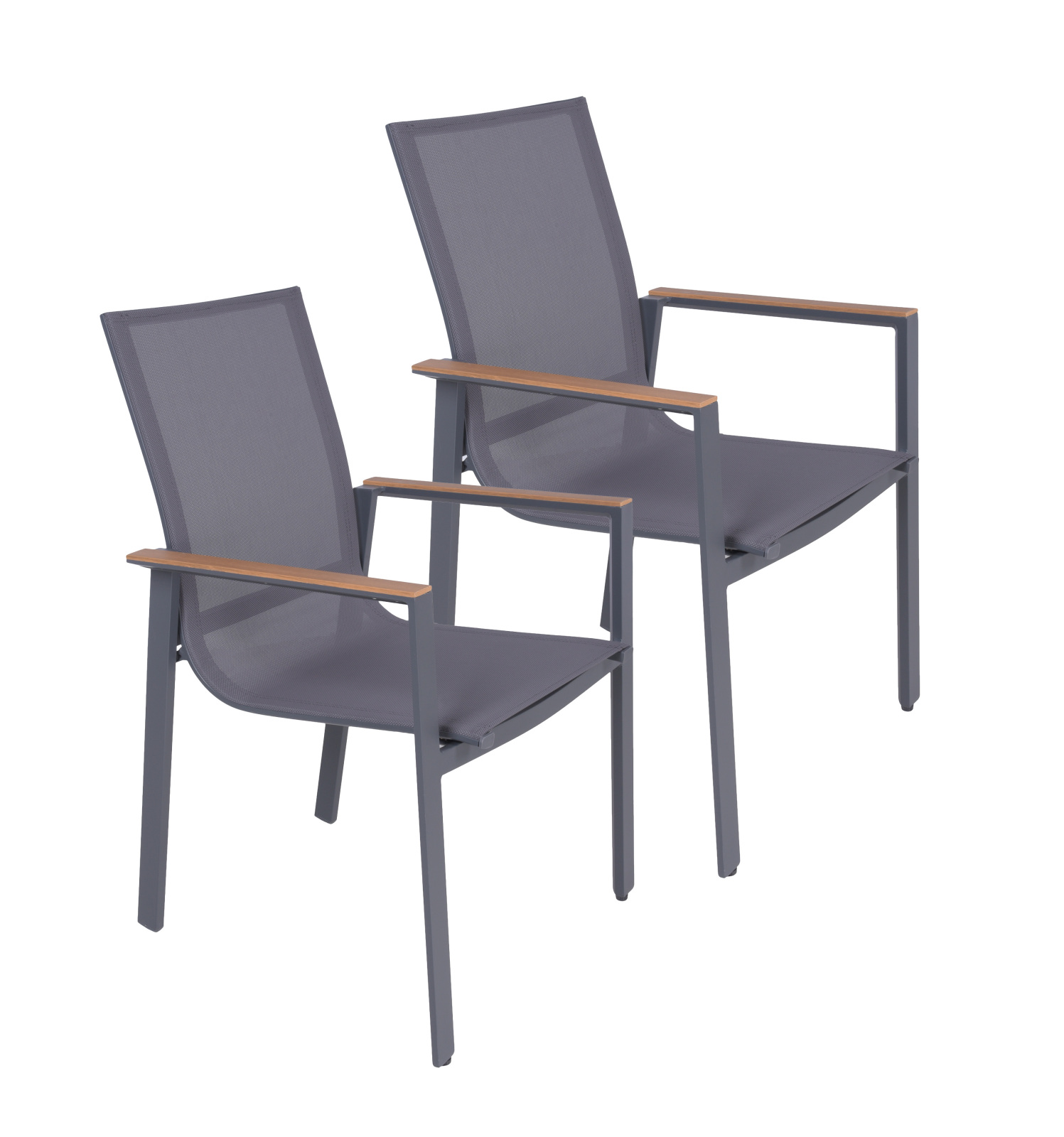 2er-Set Stapelstuhl SILEA - anthrazit-hellbraun - Aluminium