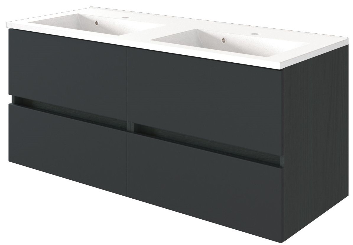 2er-Set Waschtisch BAABE - matt grau - graphit - mit Mineralgussbecken - 120 cm