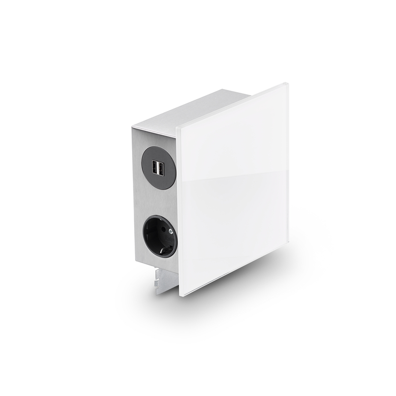 3-fach Steckdosenelement - weiß-silber - 2 USB-Anschlüsse