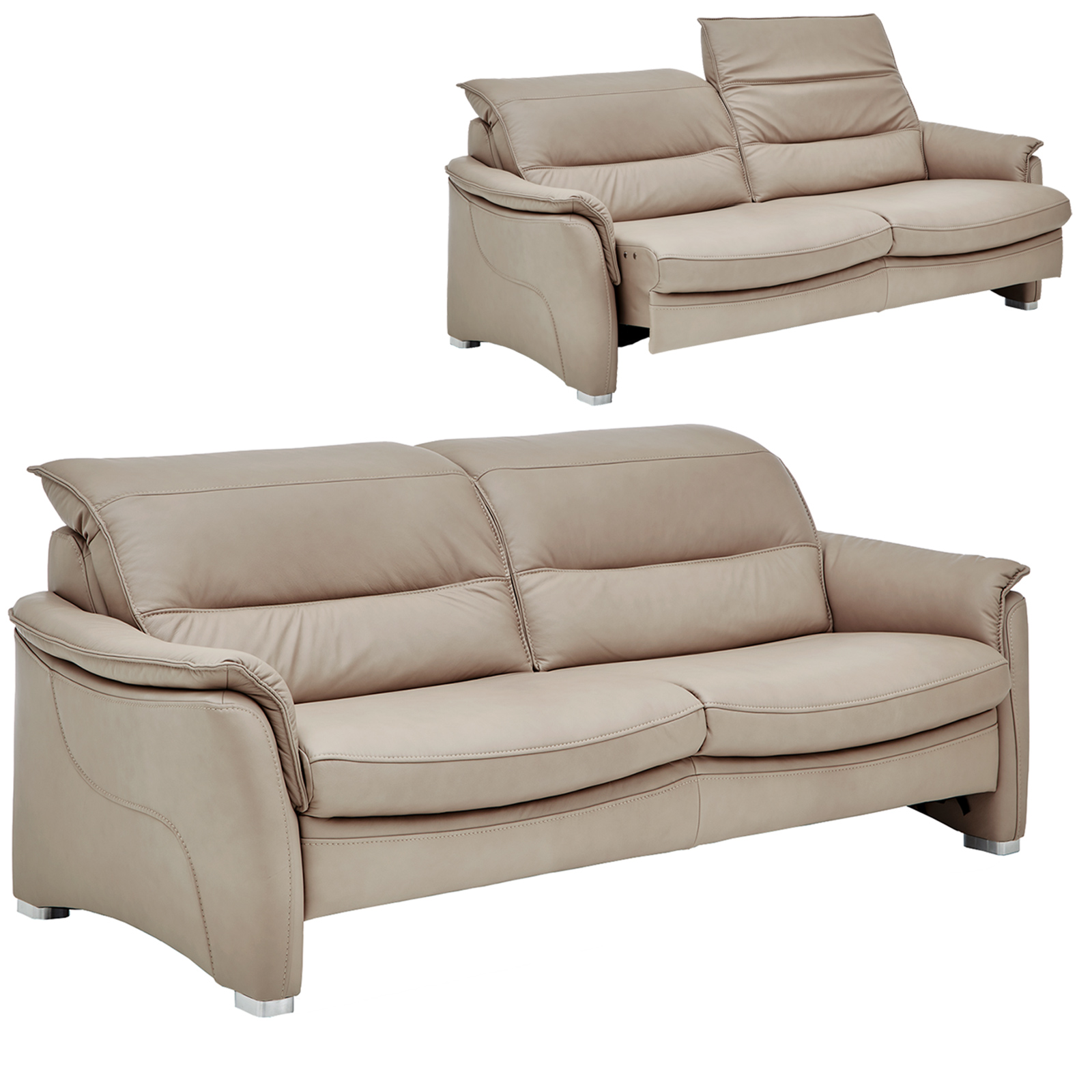 3-Sitzer-Ledersofa - pearl - mit Funktionen