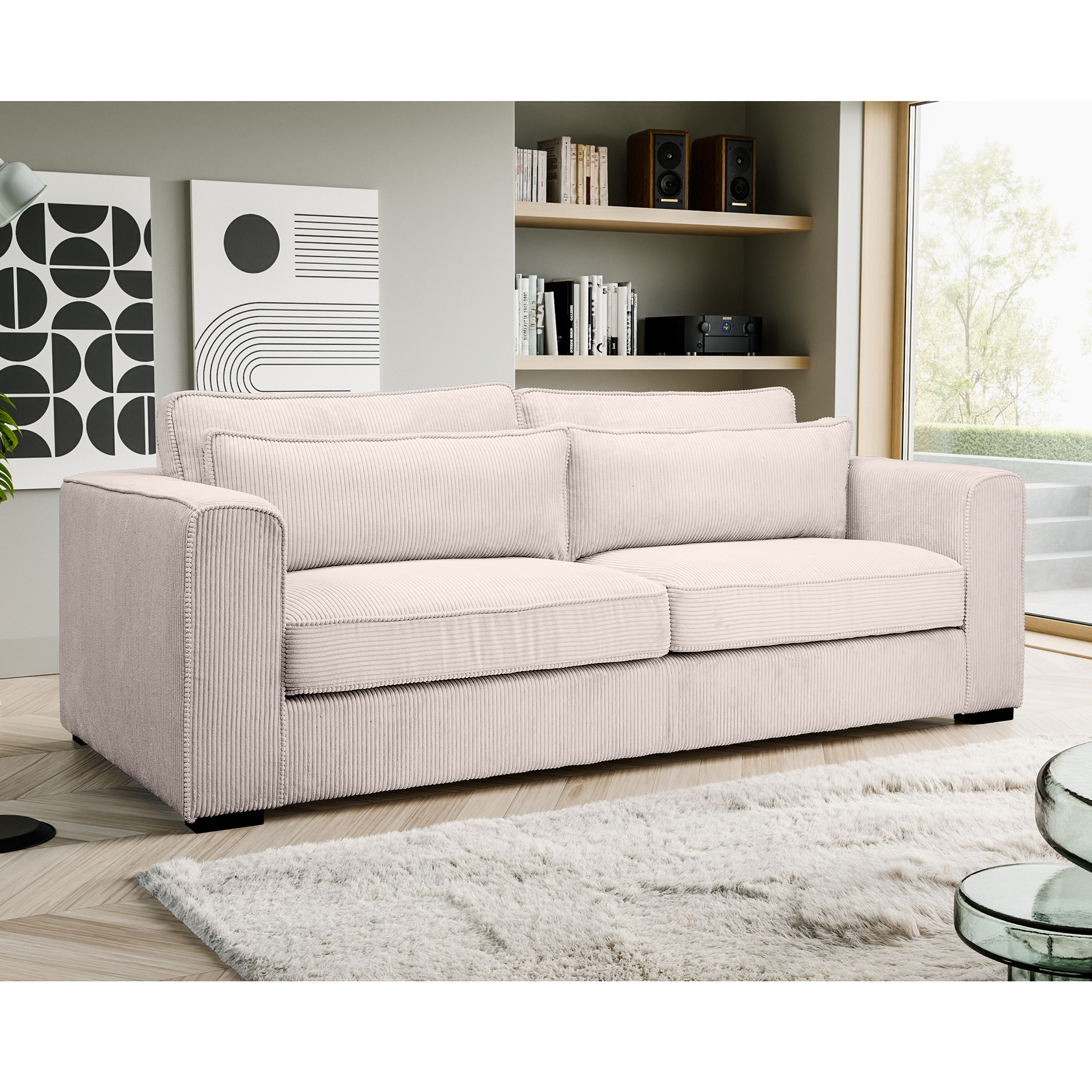 3-Sitzer-Sofa ALMERA - grau-beige - Cord - inklusive Kissen