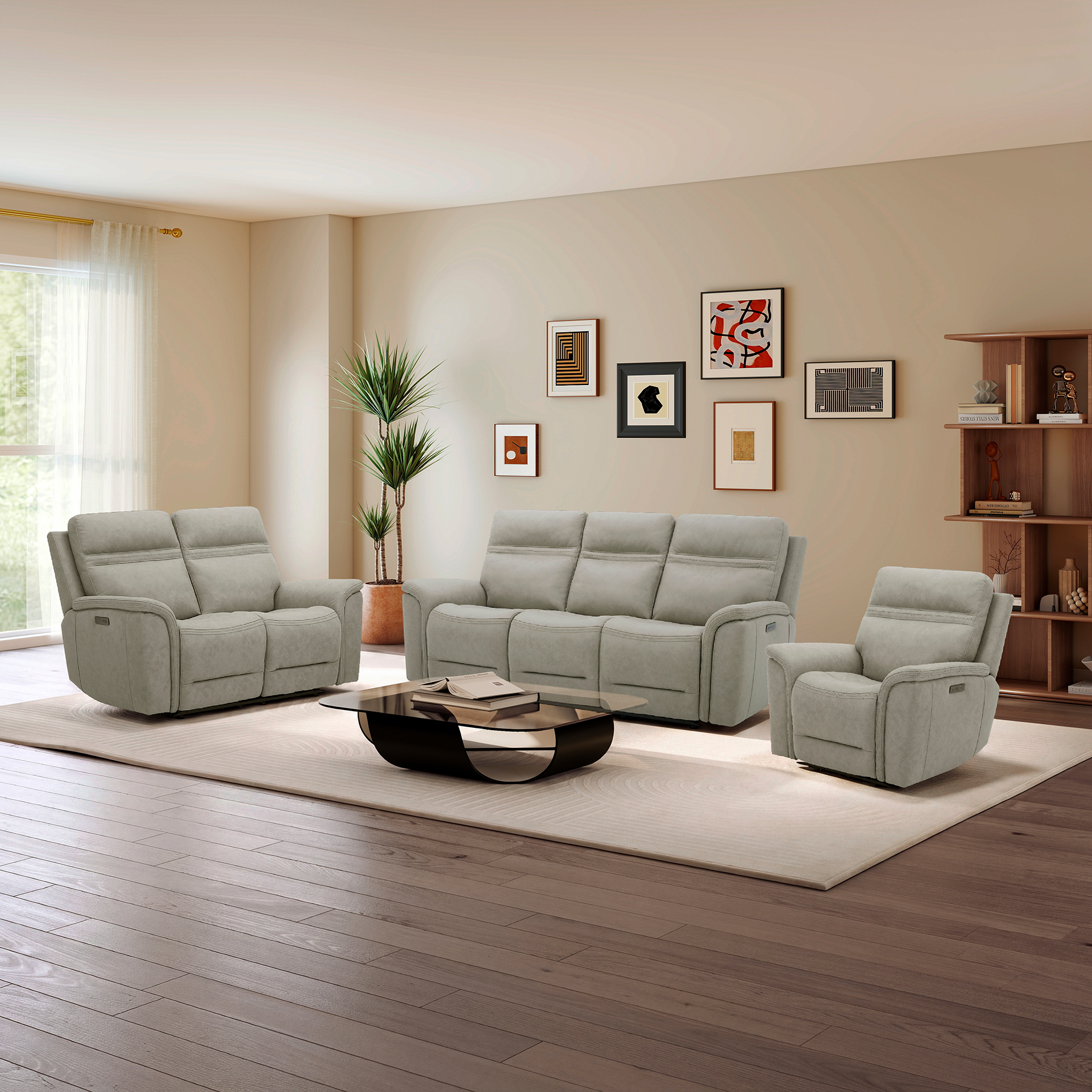 3-Sitzer-Sofa - beige - elektrische Relaxfunktion