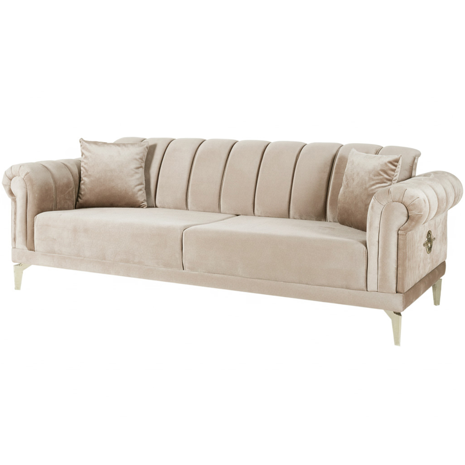 3-Sitzer-Sofa - beige - Liegefunktion - Microfaser - mit Kissen