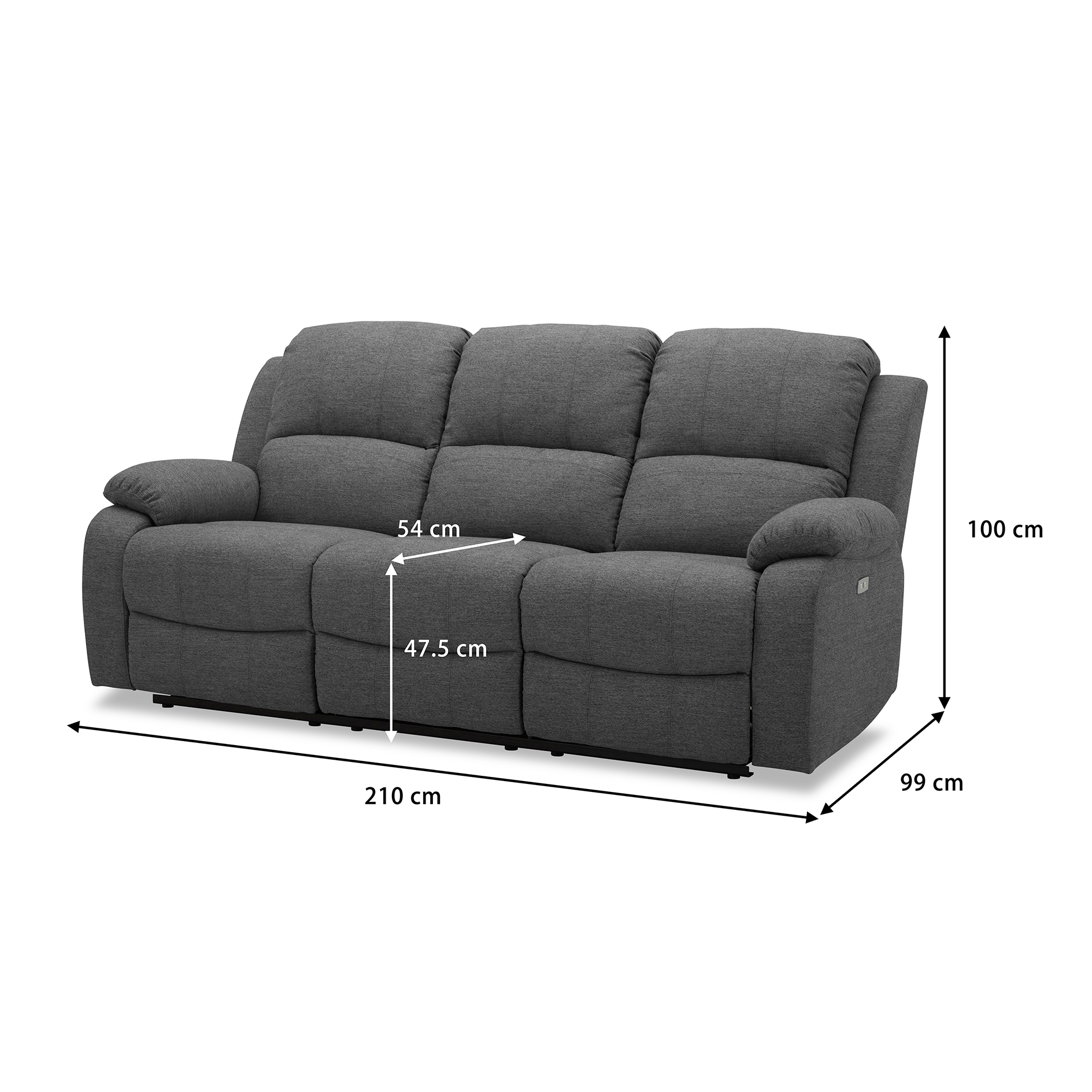 3-Sitzer-Sofa - dunkelgrau - Federkern - elektrische Relaxfunktion