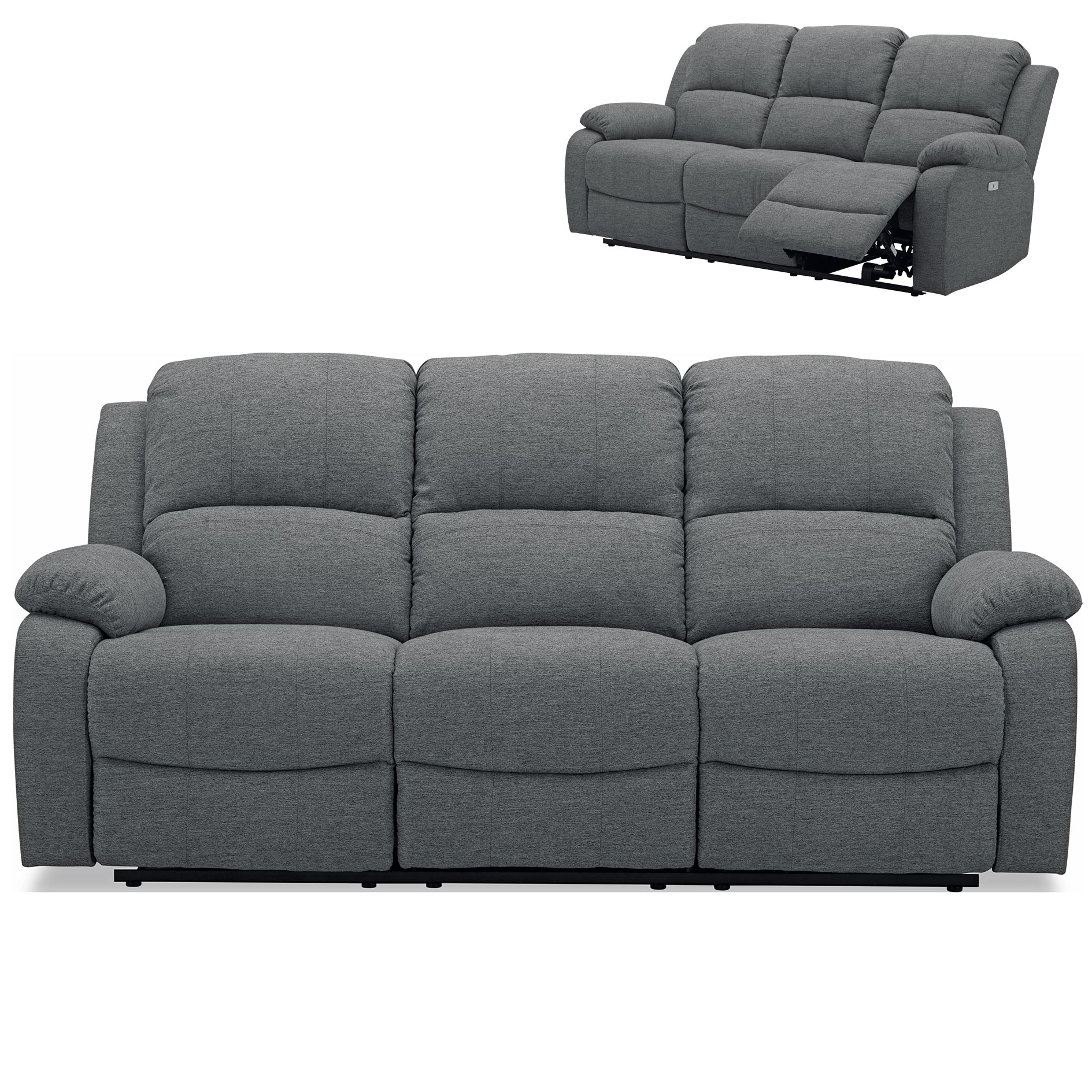 3-Sitzer-Sofa - dunkelgrau - Federkern - elektrische Relaxfunktion