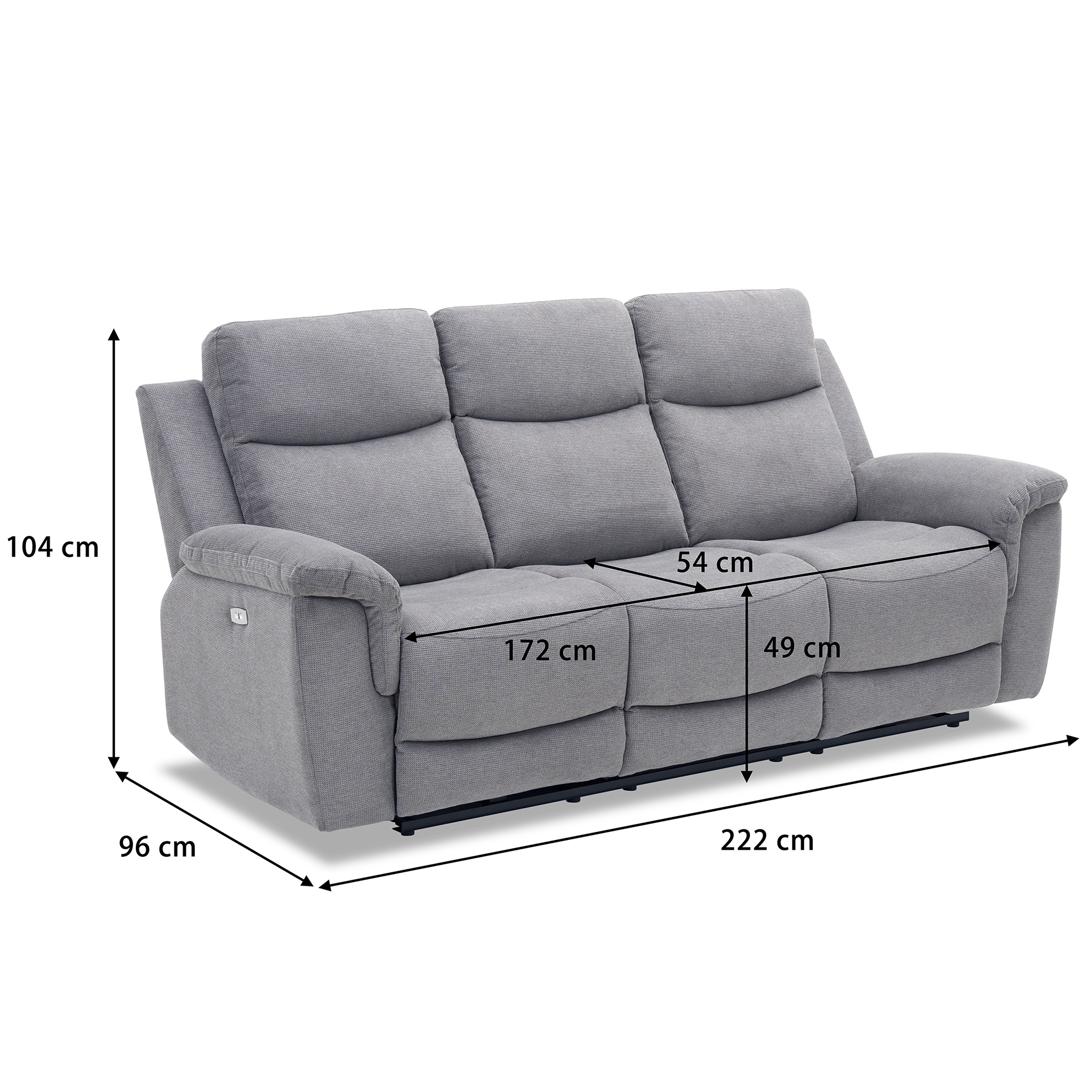 3-Sitzer-Sofa - dunkelgrau - Webstoff - mit Relaxfunktion