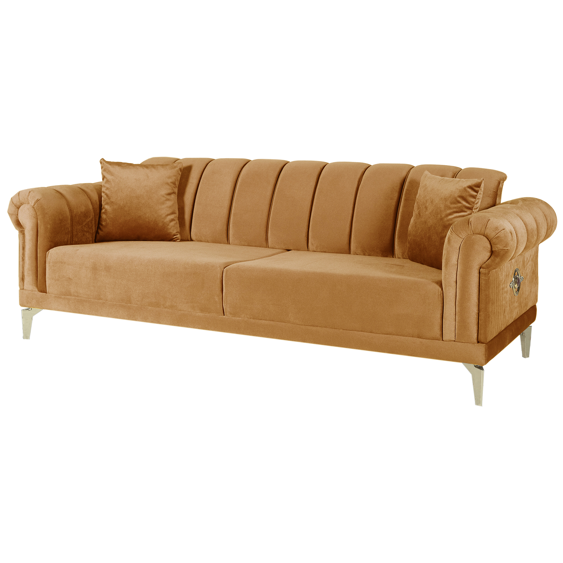 3-Sitzer-Sofa - goldbraun - Liegefunktion - Microfaser - mit Kissen