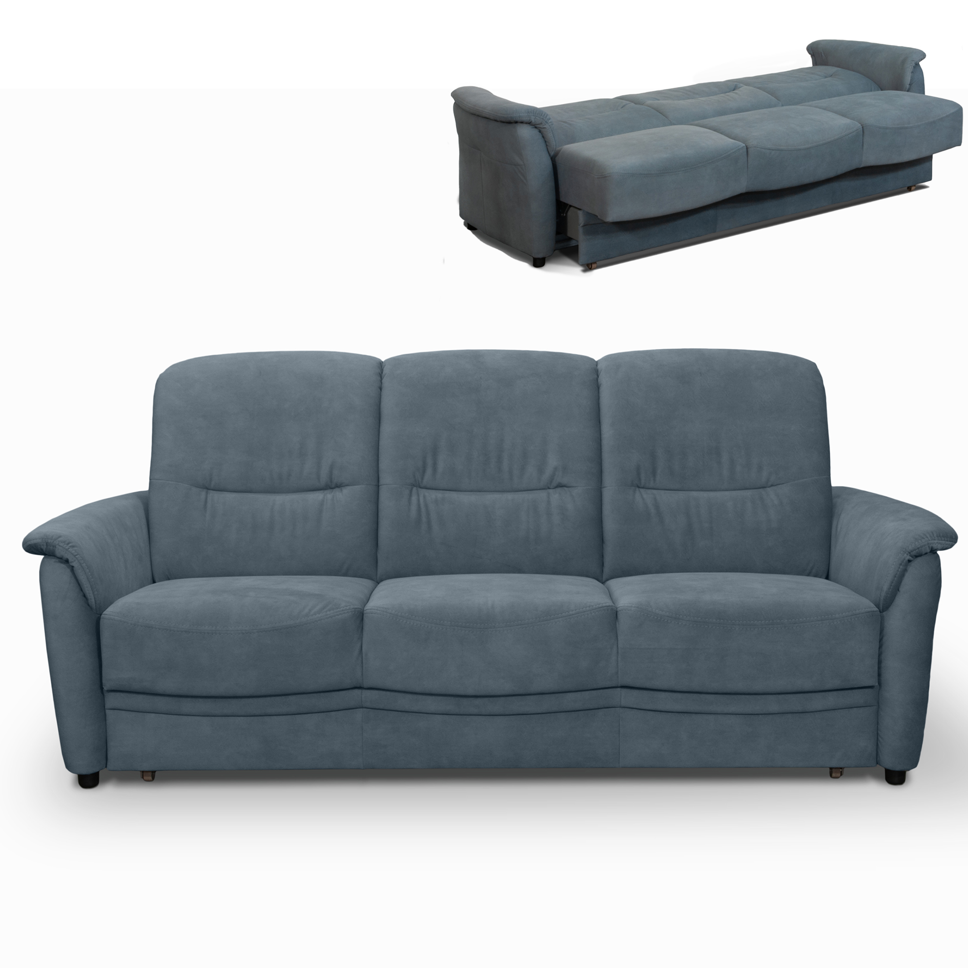 3-Sitzer-Sofa - middle blue - mit Liegefunktion und Staukasten
