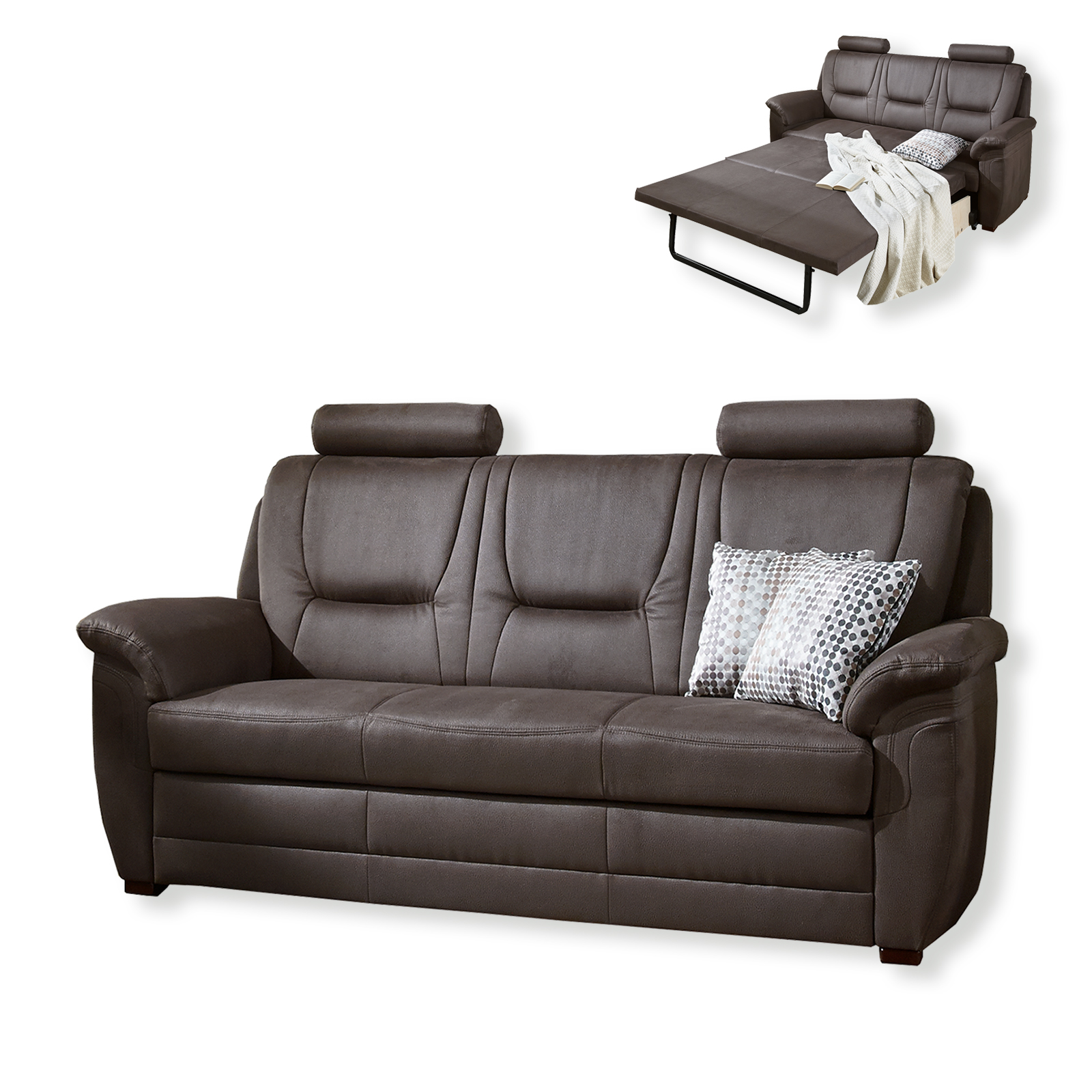 3-Sitzer Sofa - nougat - Liegefunktion - Bonellfederkern