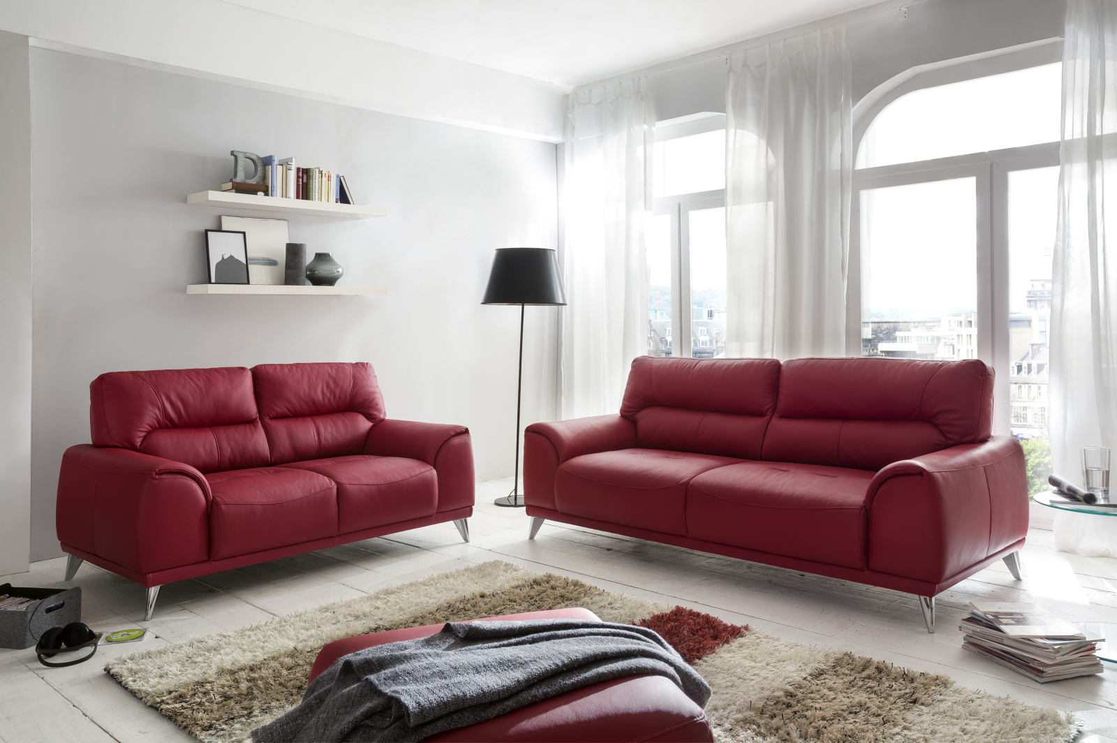 3-Sitzer Sofa - rot - Kunstleder