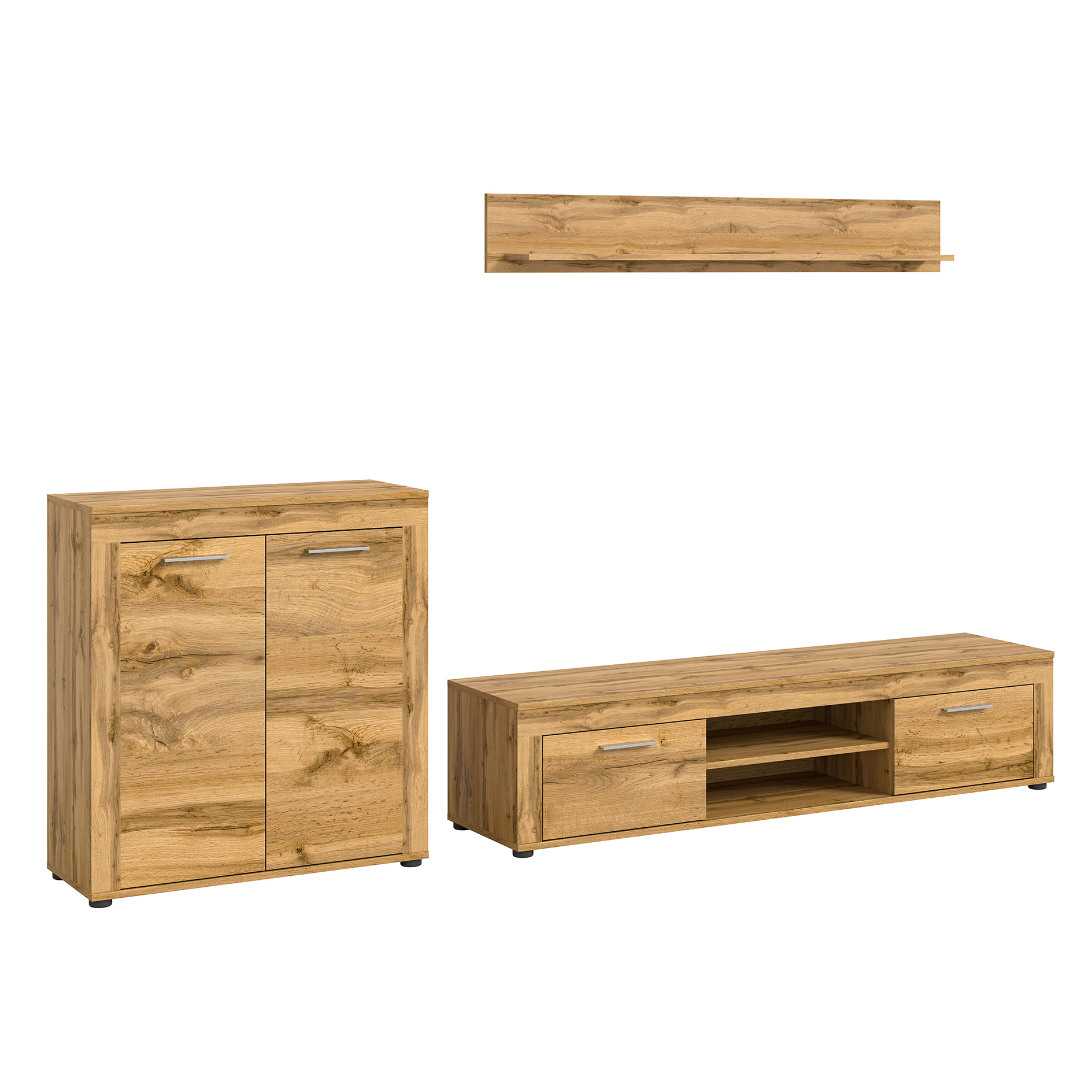 3-teilig Wohnkombination JAM - Wotan Eiche - mit Highboard - 255 cm