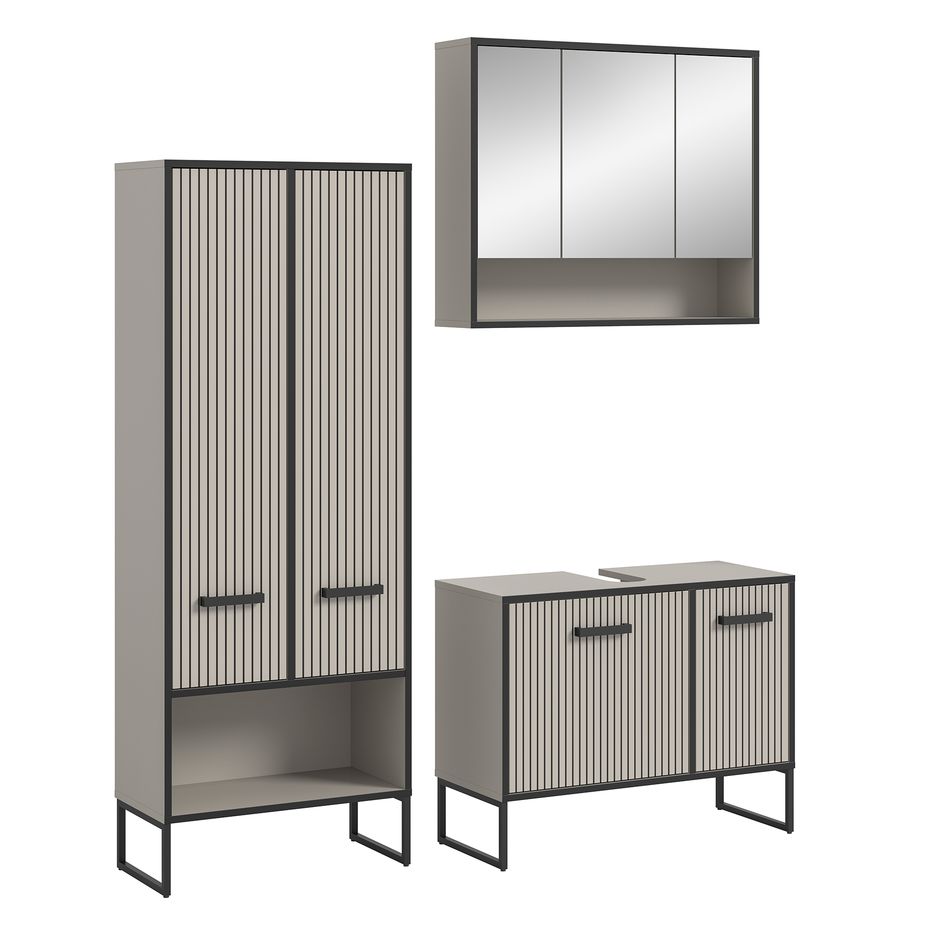3-teilige Badkombination BAGNO - Kaschmir - Waschbeckenunterschrank