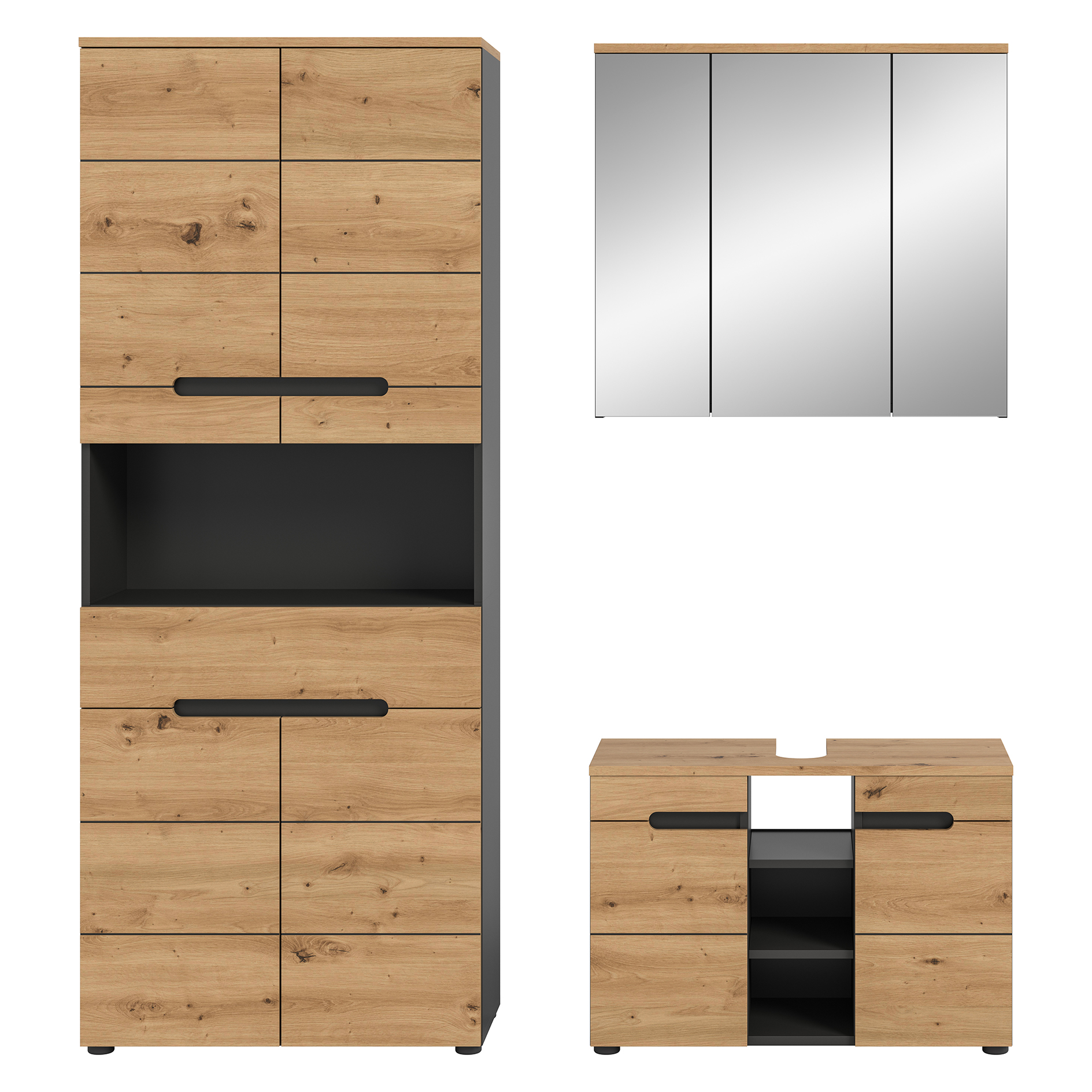 3-teilige Badkombination CANU - Artisan Eiche - Basalt grau