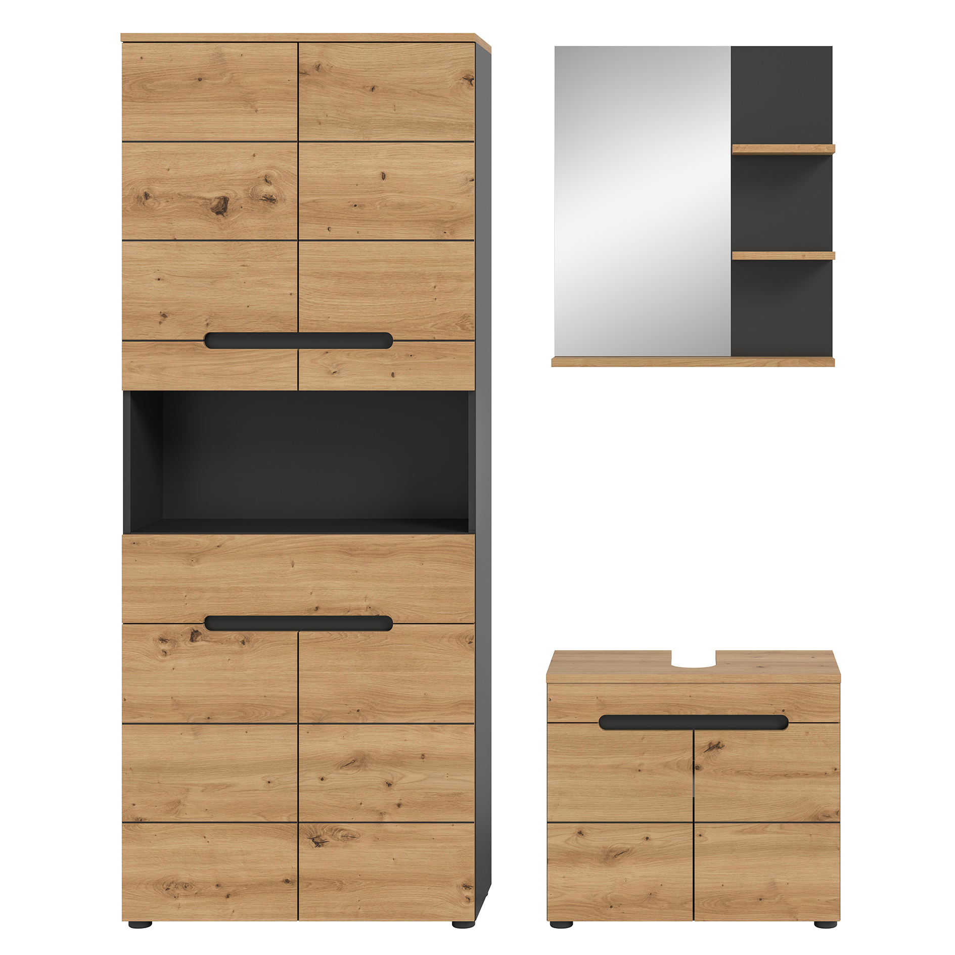 3-teilige Badkombination CANU - Artisan Eiche - Basalt grau