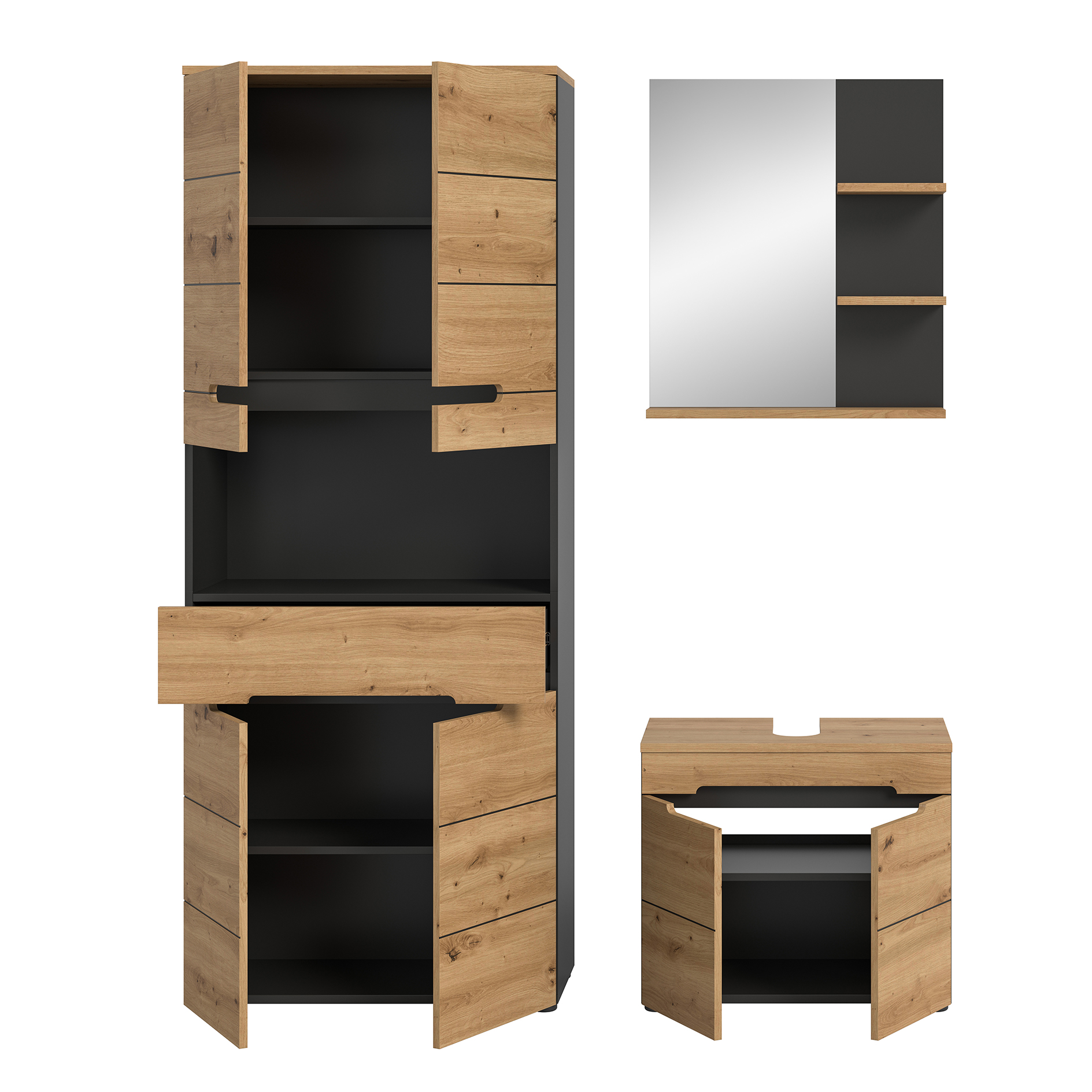 3-teilige Badkombination CANU - Artisan Eiche - Basalt grau