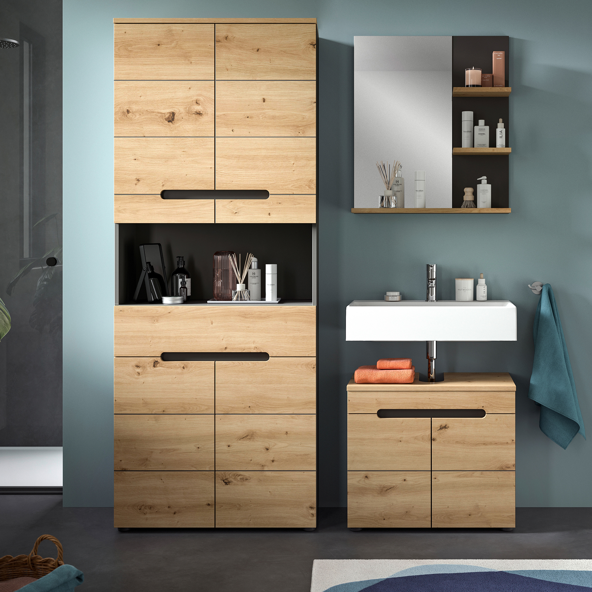 3-teilige Badkombination CANU - Artisan Eiche - Basalt grau