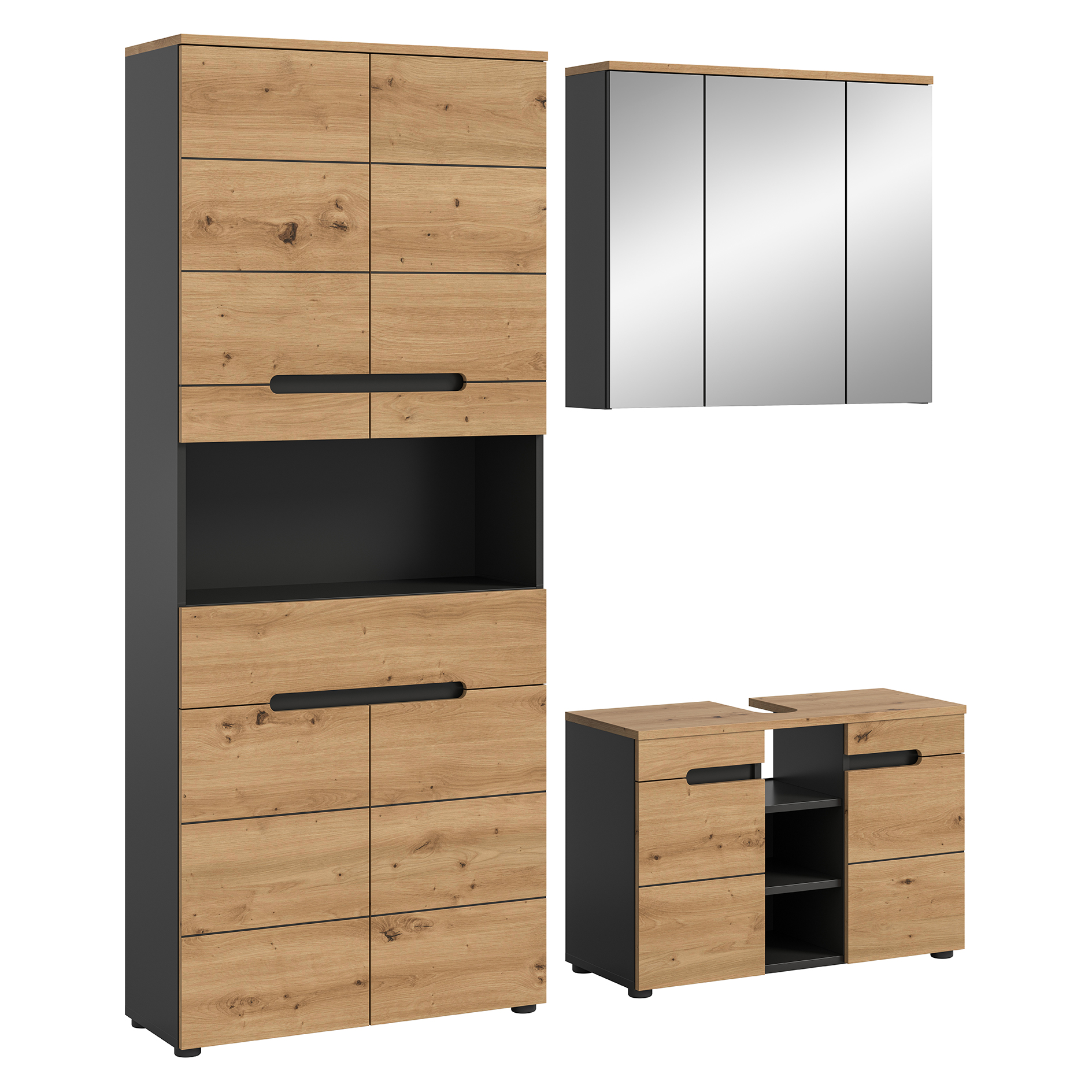 3-teilige Badkombination CANU - Artisan Eiche - Basalt grau