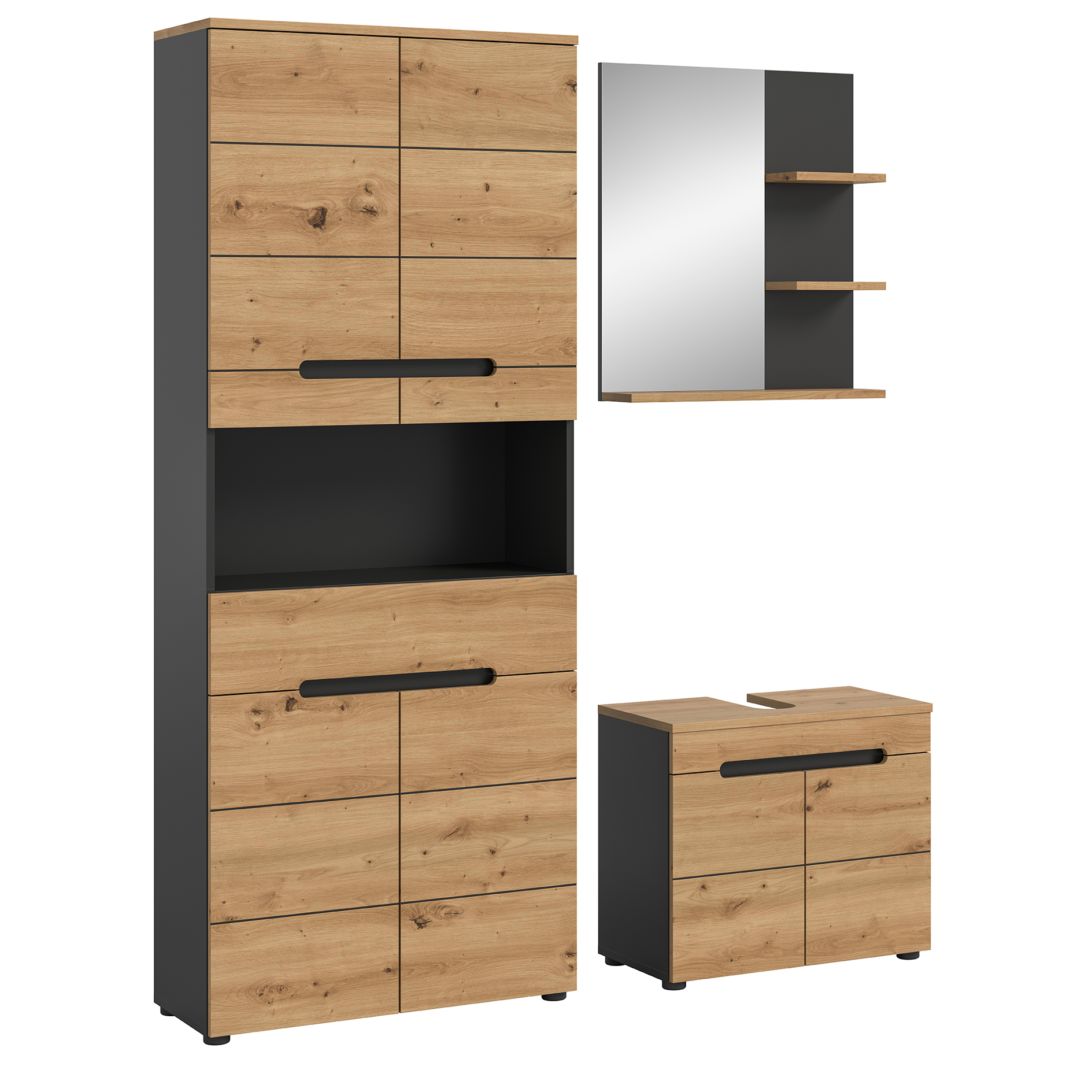 3-teilige Badkombination CANU - Artisan Eiche - Basalt grau