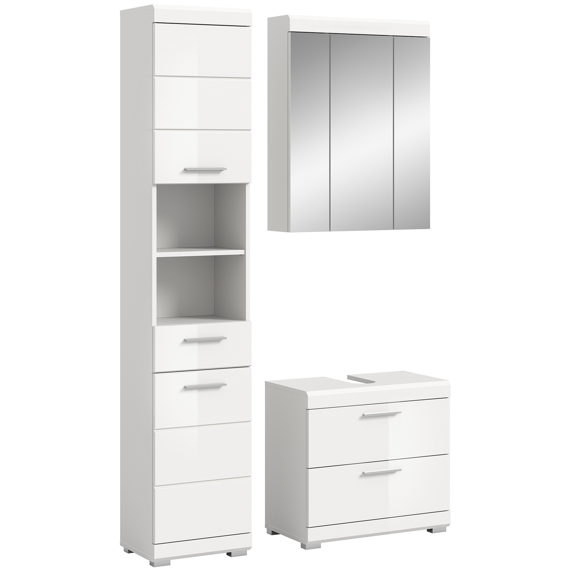3-teilige Badkombination SCOUT - weiß Hochglanz - weiß - Spiegelschrank - 112 cm