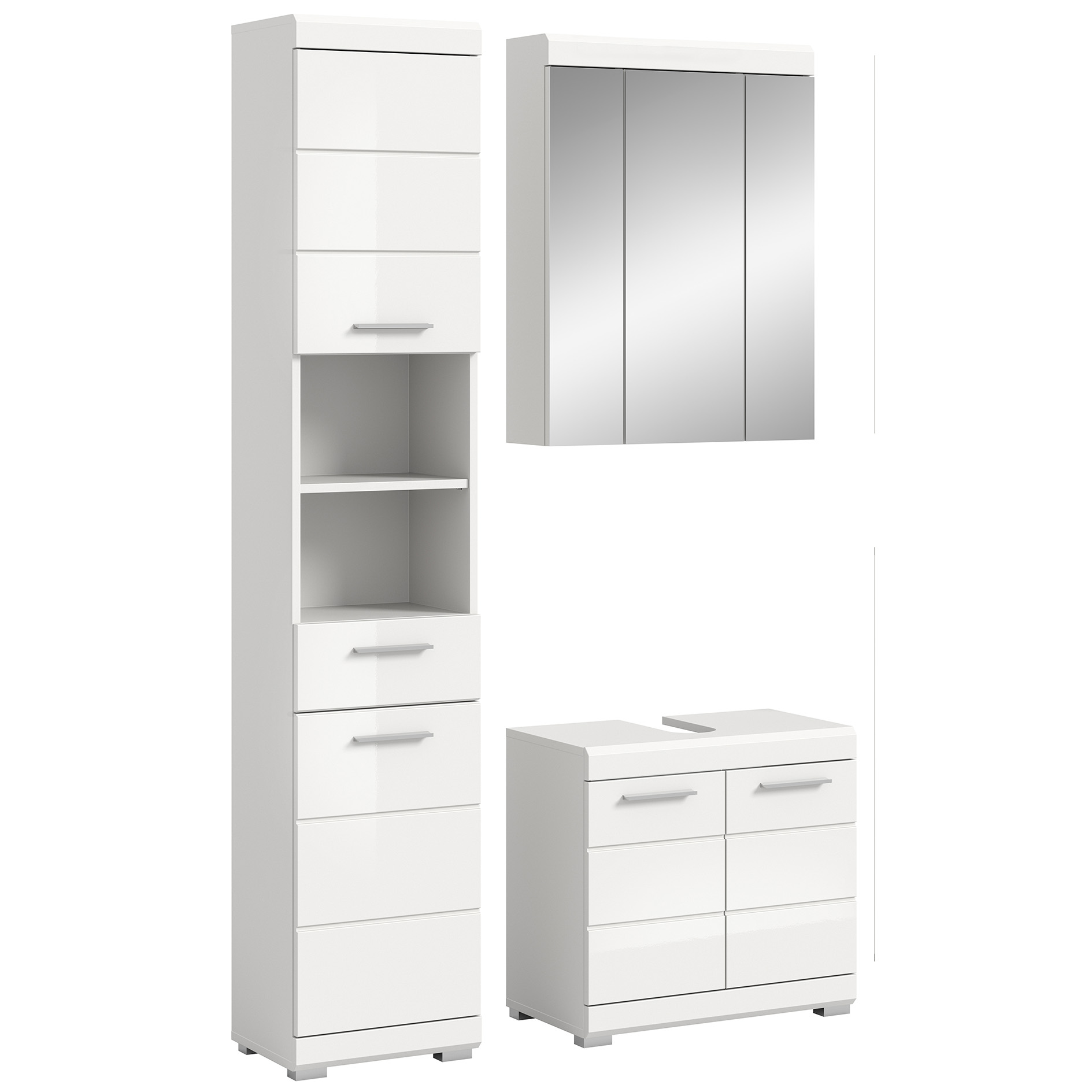 3-teilige Badkombination SCOUT - weiß Hochglanz - weiß - Spiegelschrank - 112 cm