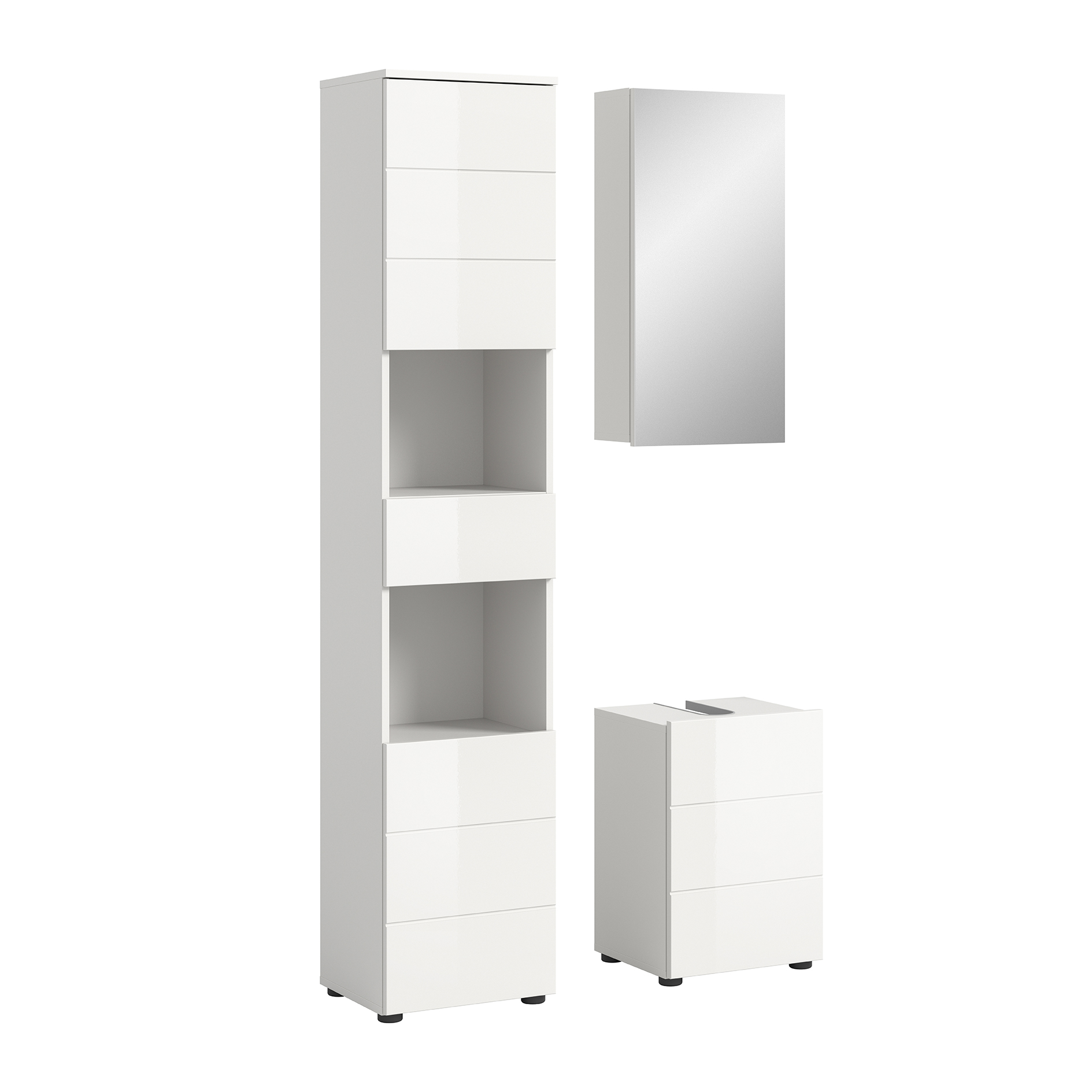 3-teilige Badkombination VIRA - weiß Hochglanz - 91 cm