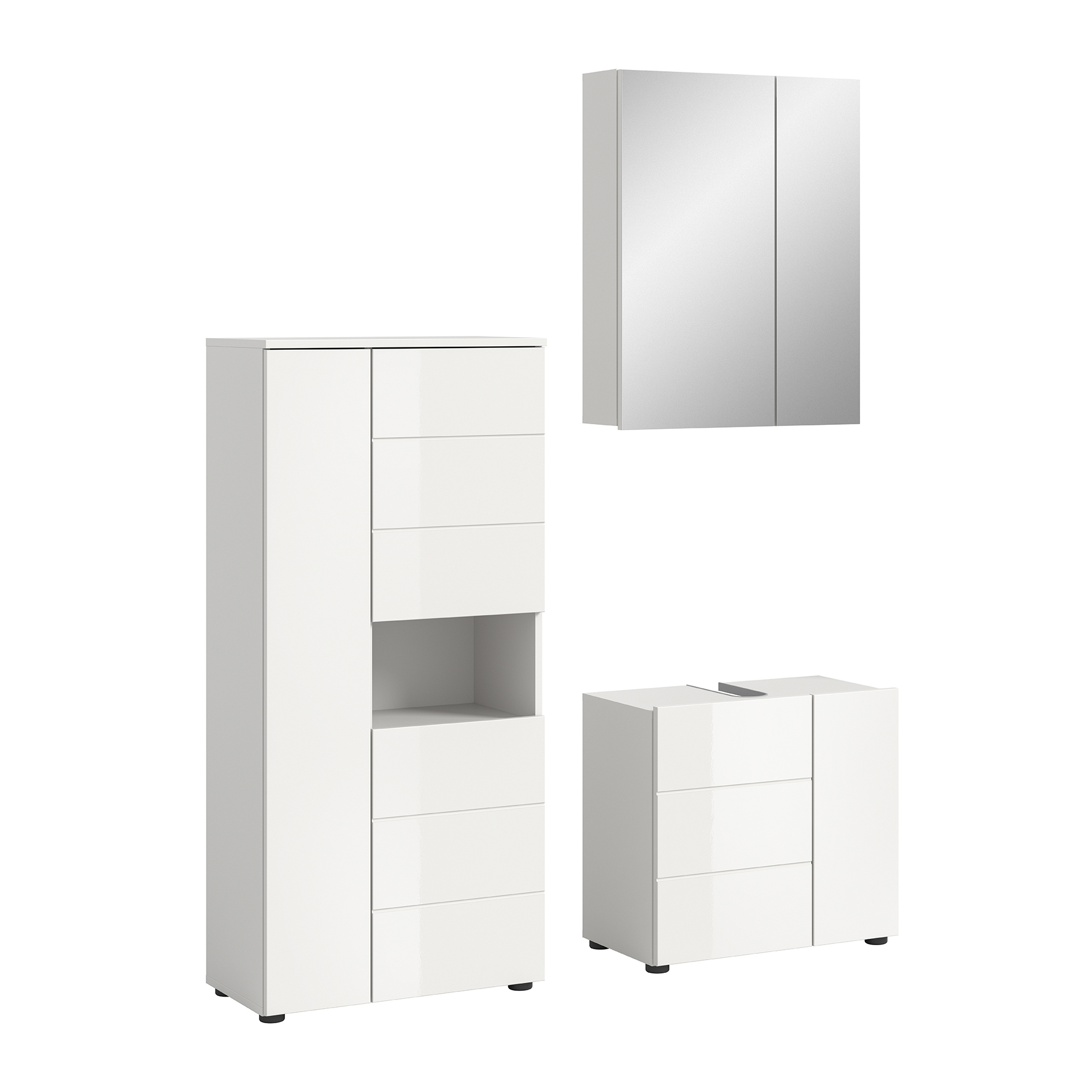 3-teilige Badkombination VIRA - weiß Hochglanz - Spiegelschrank - 135 cm