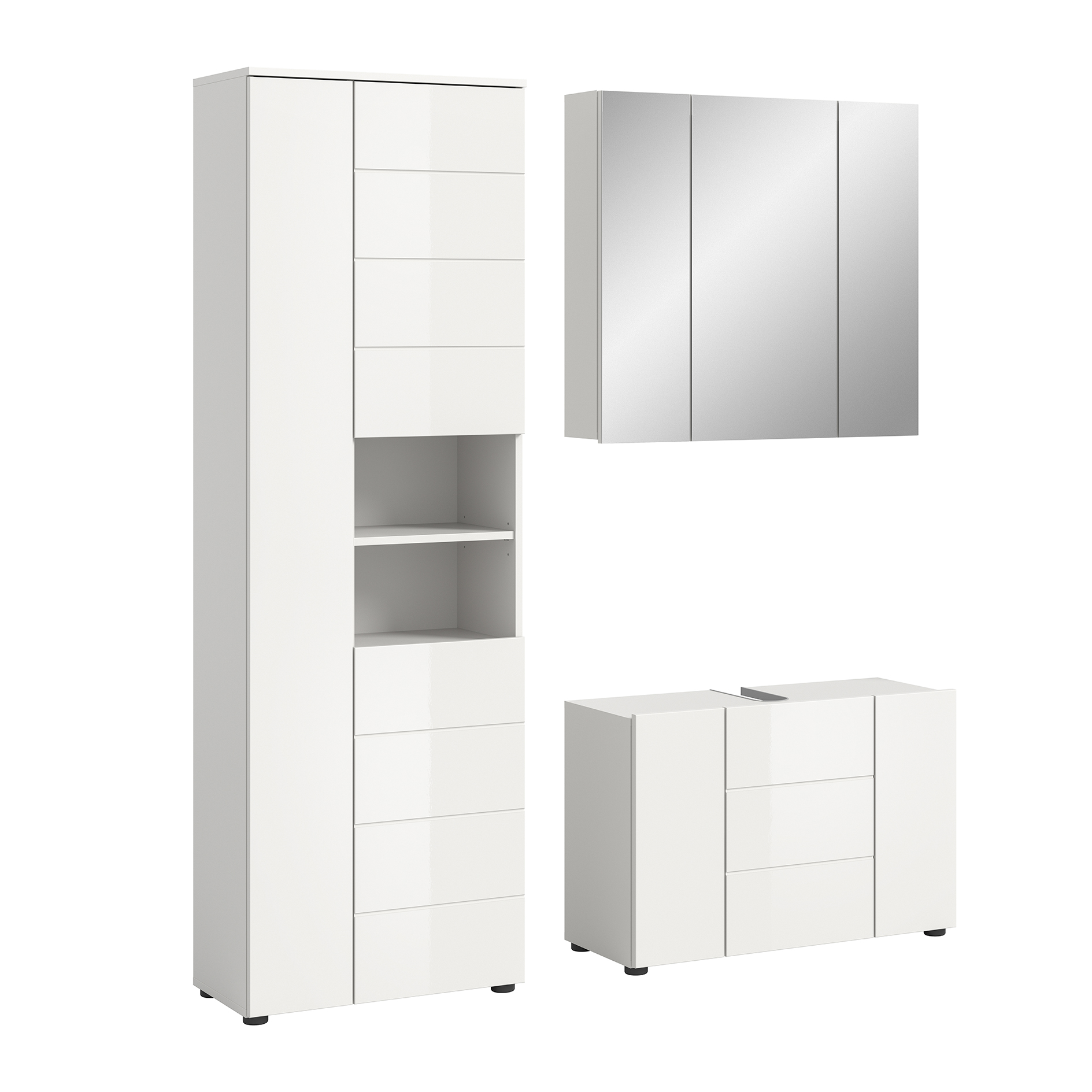 3-teilige Badkombination VIRA - weiß Hochglanz - Spiegelschrank - 157 cm