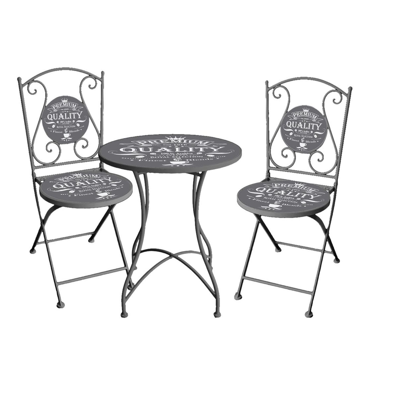 3-teilige Balkon-Set ROYAL - dunkelgrau-Floral - Stahl