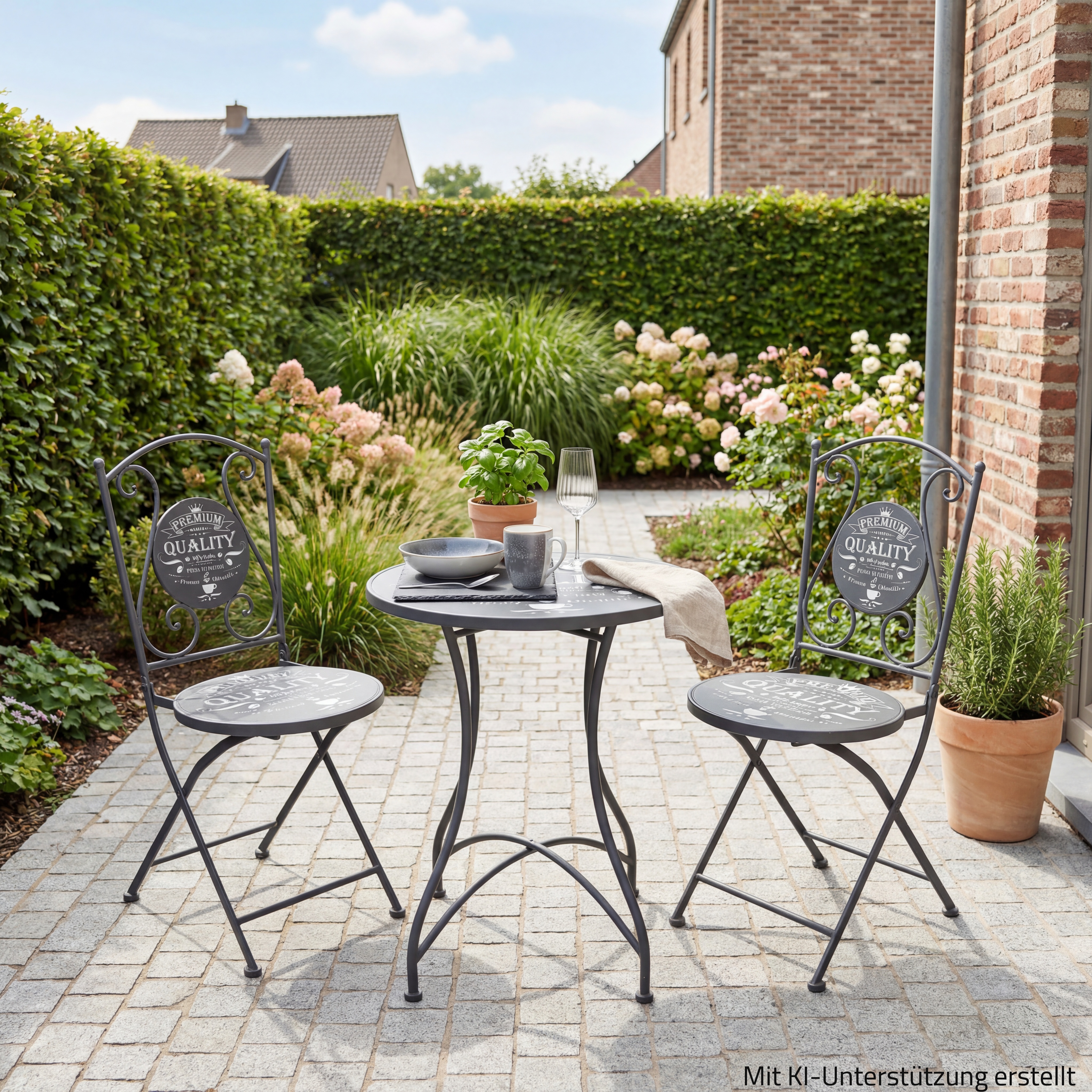 3-teilige Balkon-Set ROYAL - dunkelgrau-Floral - Stahl